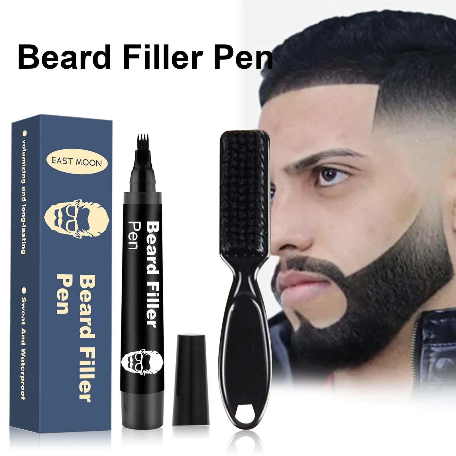 EAST MOON Beard Filling Pen with Comb, Deep Brown, 2-Piece Set photo 4