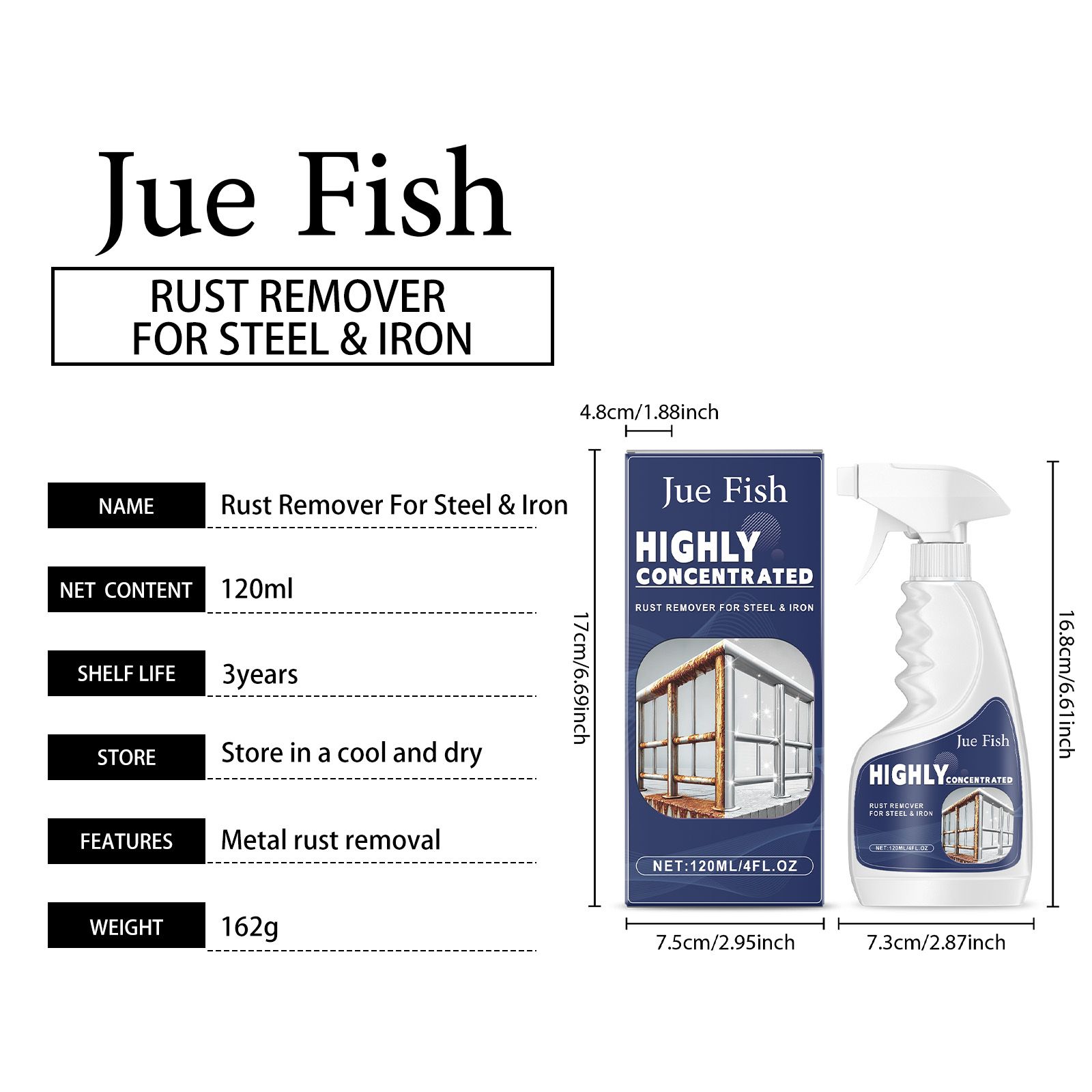 JUE FISH Steel and Iron Rust Remover Spray, 120 ml photo 8