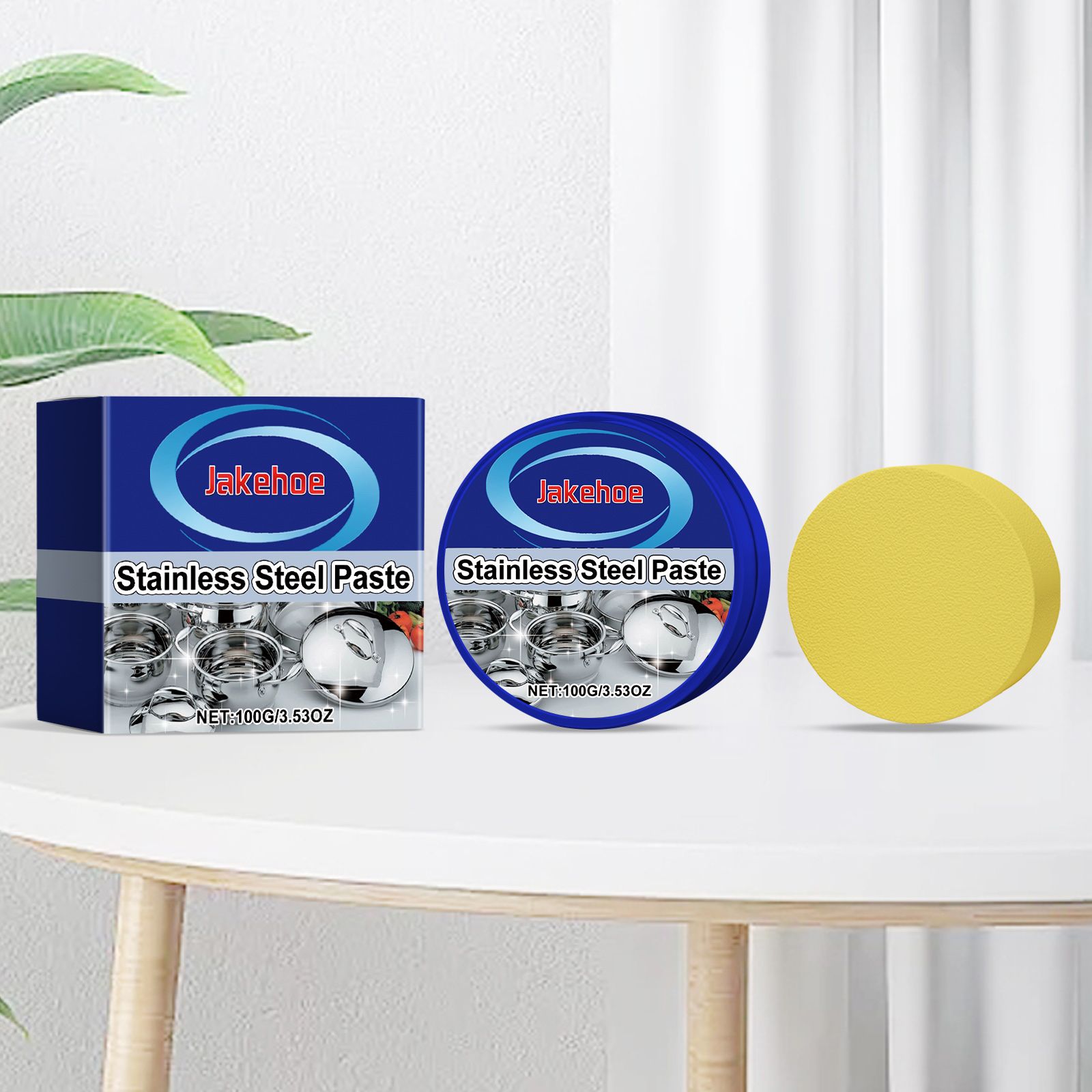 JAKEHOE Stainless Steel Cleaning Paste Kit, 100 g with Sponge photo 2