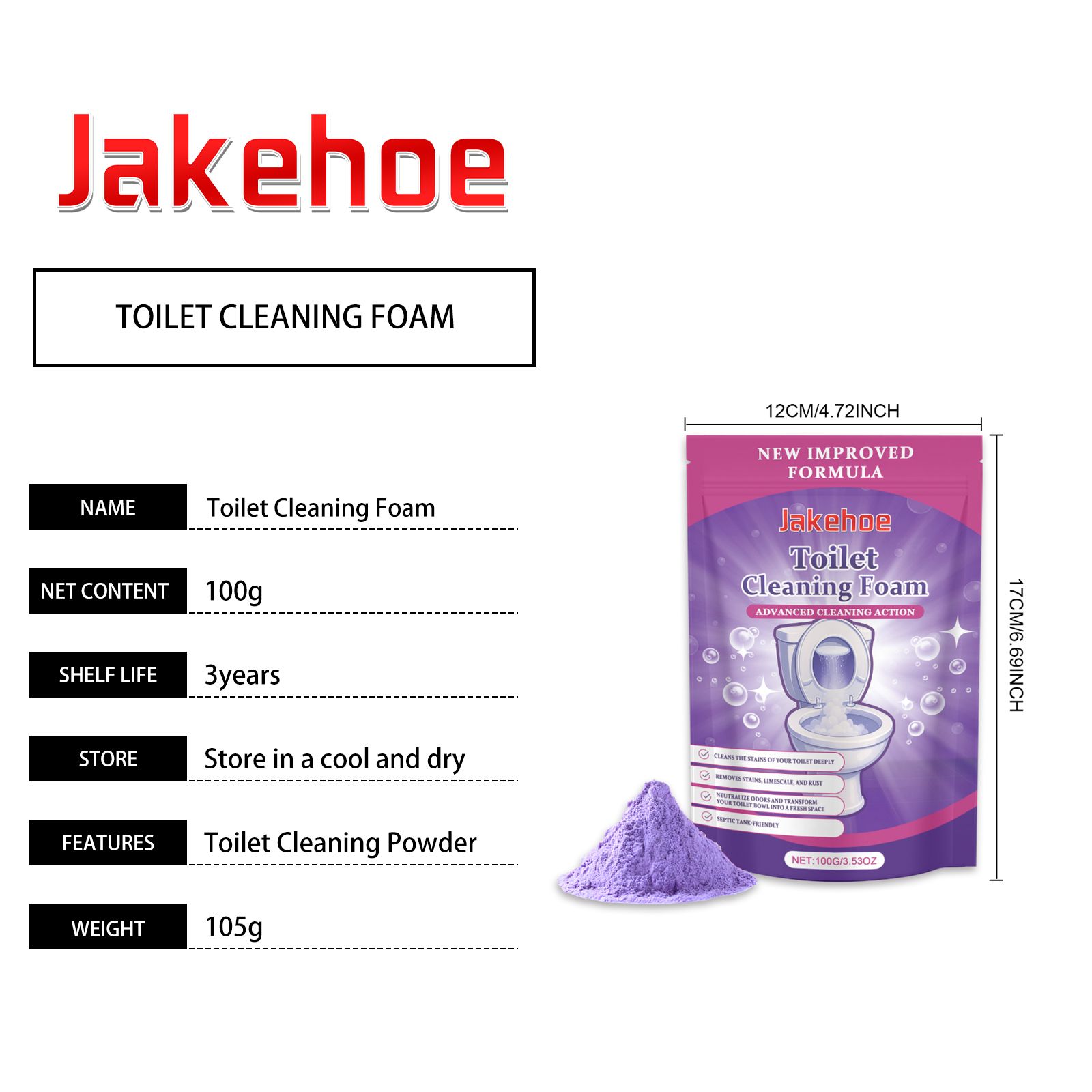 JAKEHOE Toilet Cleaning Powder, 100 g / 1 Pack photo 7