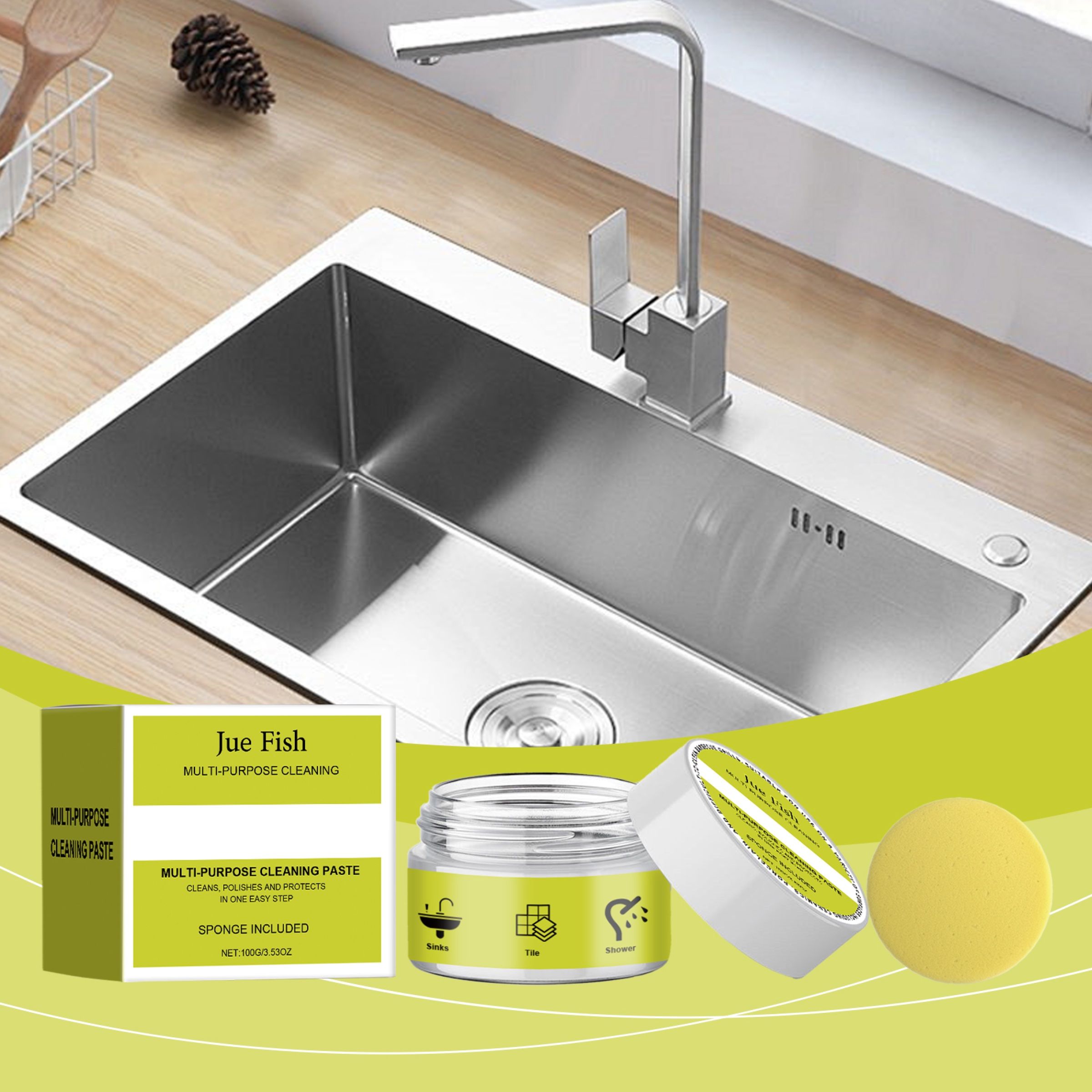 JUE FISH Multipurpose Cleaning Paste, 100 g with Sponge photo 5