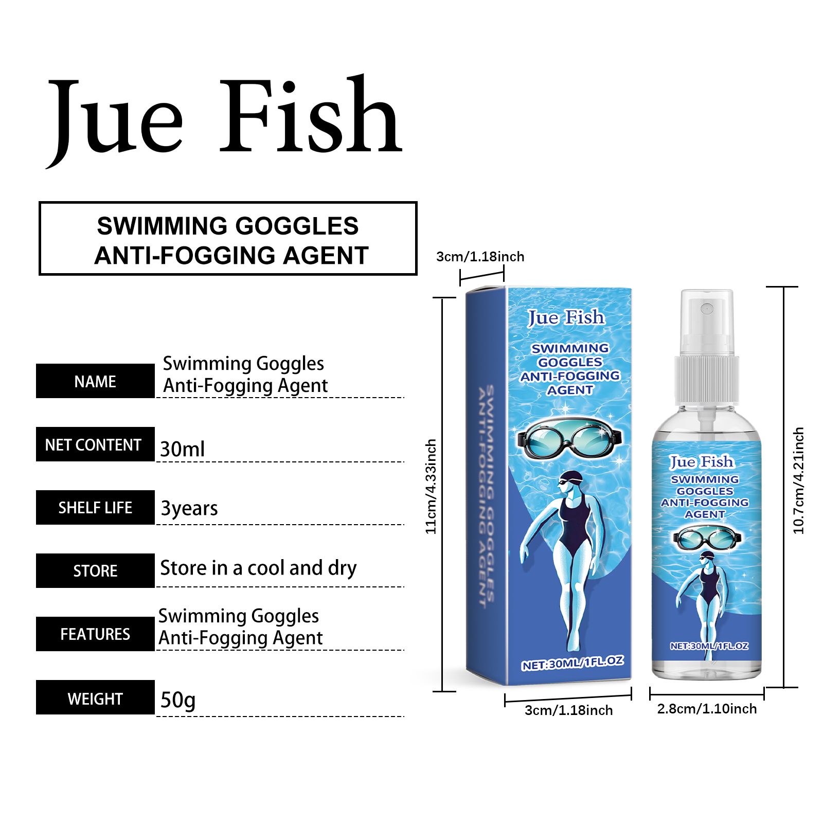 JUE FISH Swimming Goggle Anti-Fog Spray, 30 ml / 1 Bottle photo 7