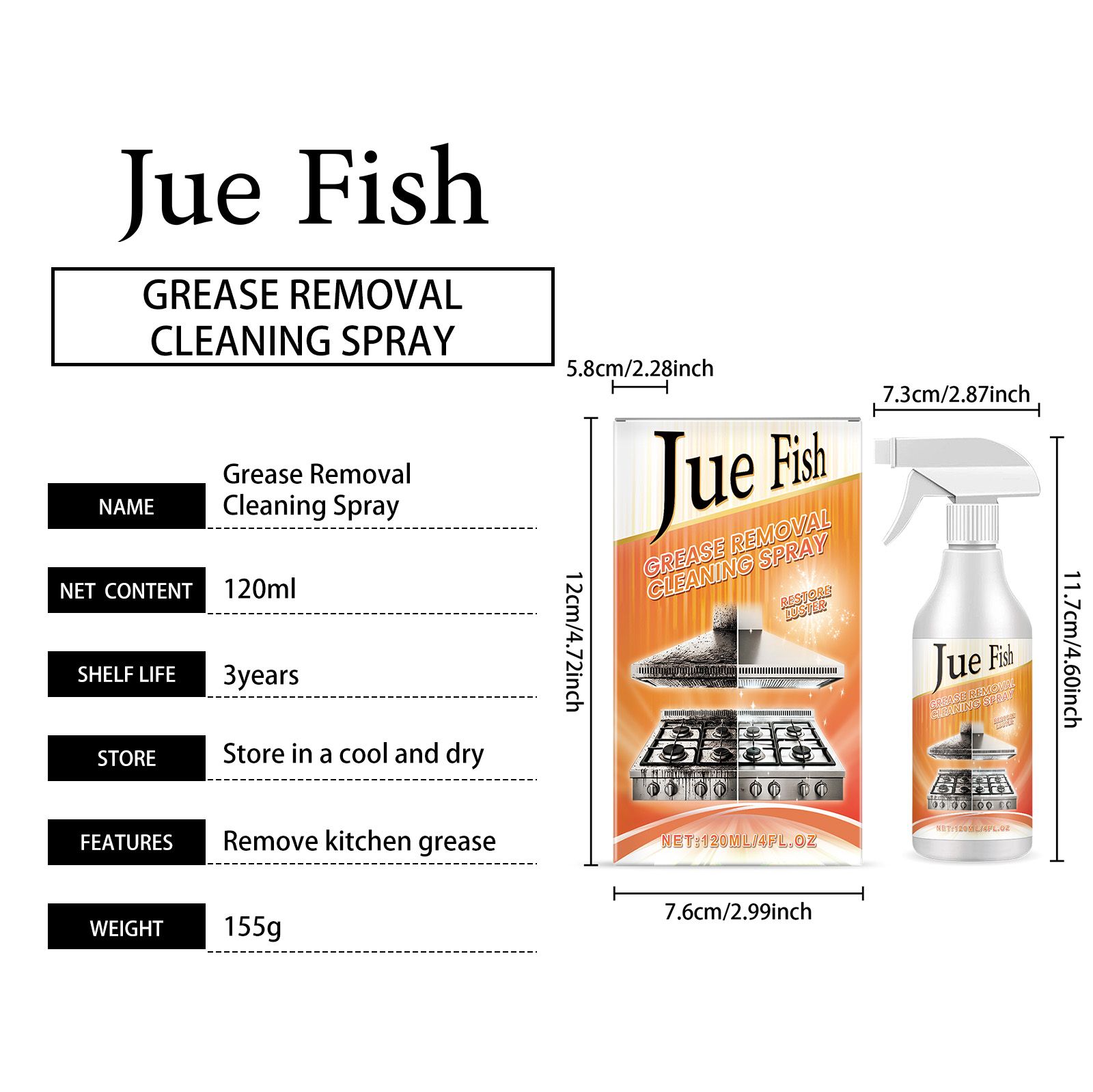 JUE FISH Grease Cleaner Spray, 120 ml / 1 Bottle photo 6