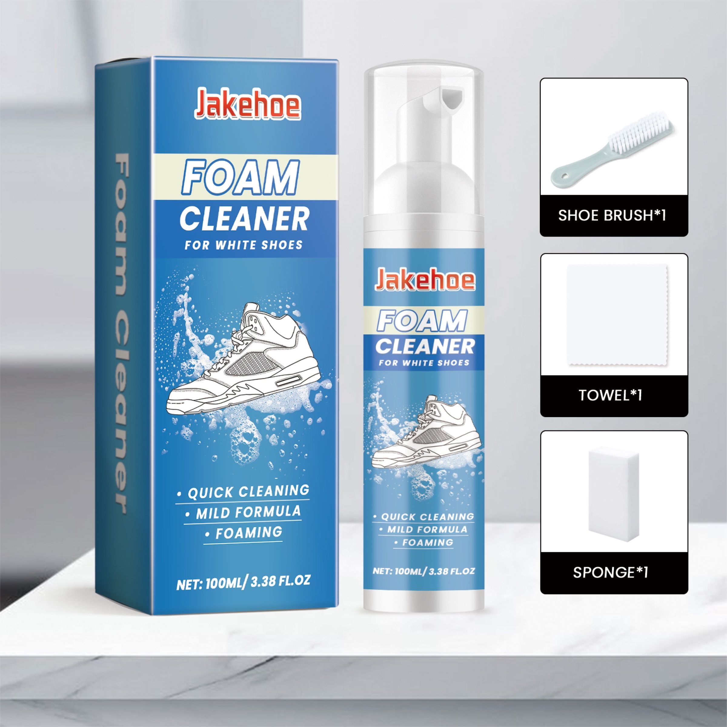 JAKEHOE Shoe Cleaning and Care Kit, 100 ml with Brush, Sponge and Towel photo 5