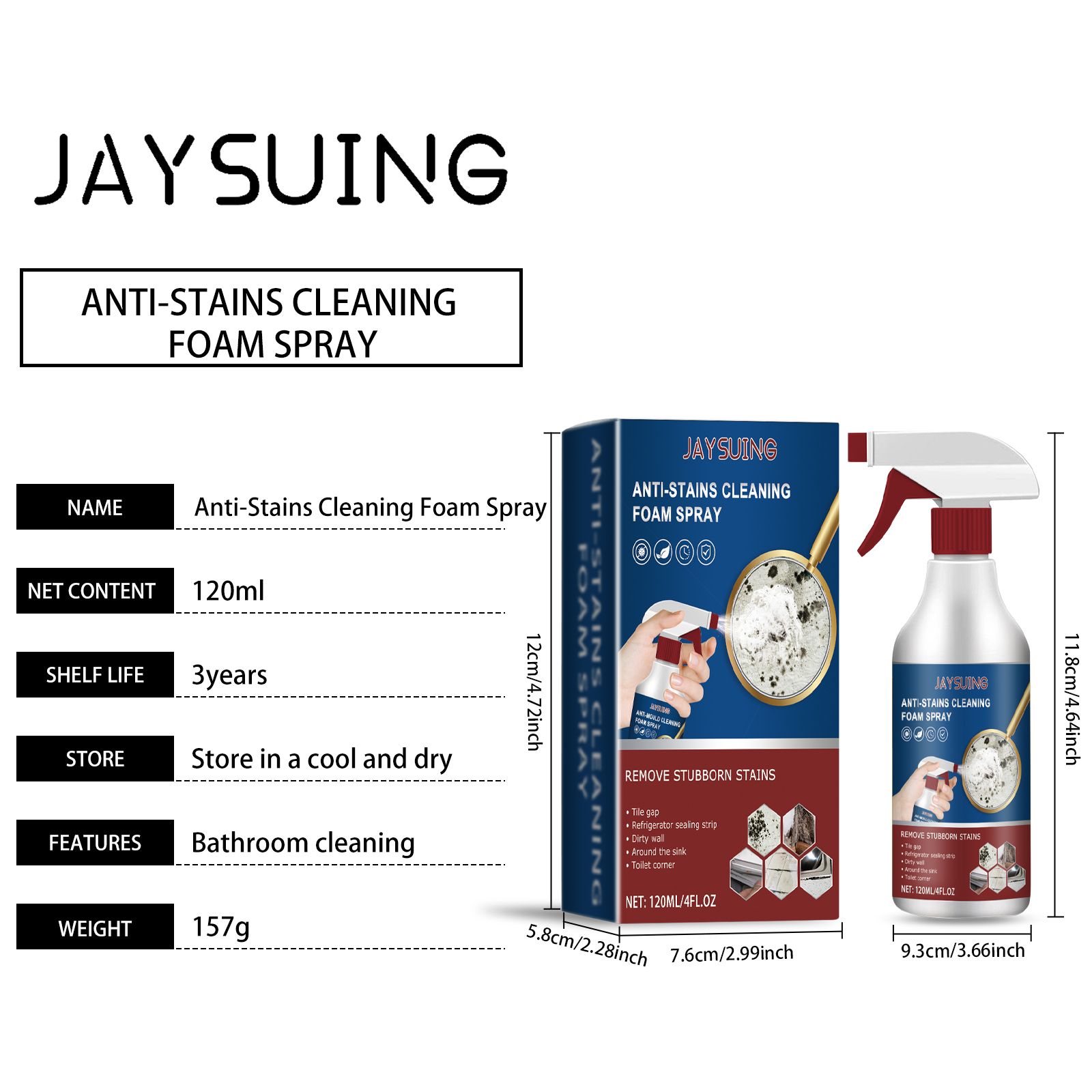 JAYSUING Bathroom Foam Cleaner Spray, 120 ml / 1 Bottle photo 5