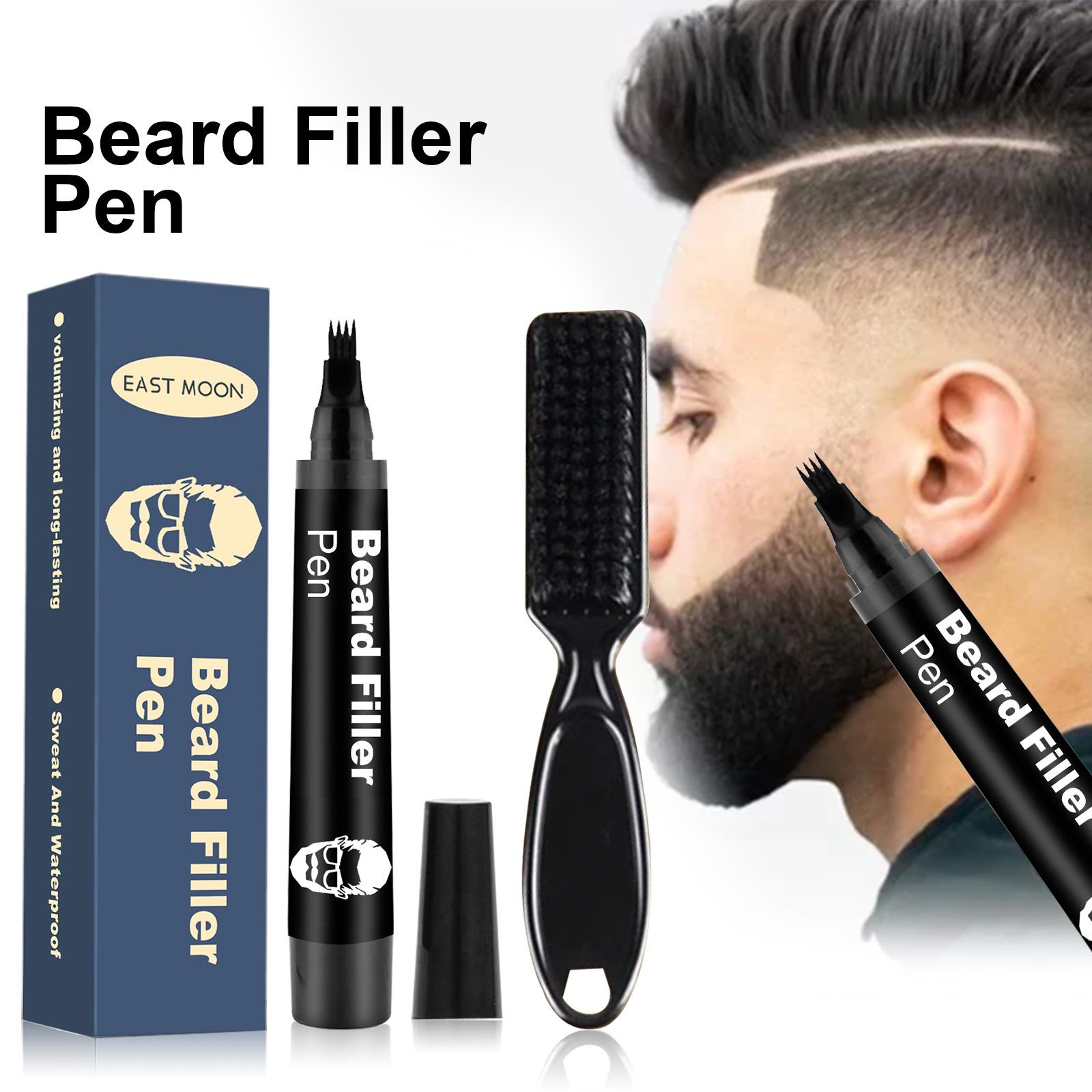 EAST MOON Beard Filling Pen with Comb, Deep Brown, 2-Piece Set photo 5