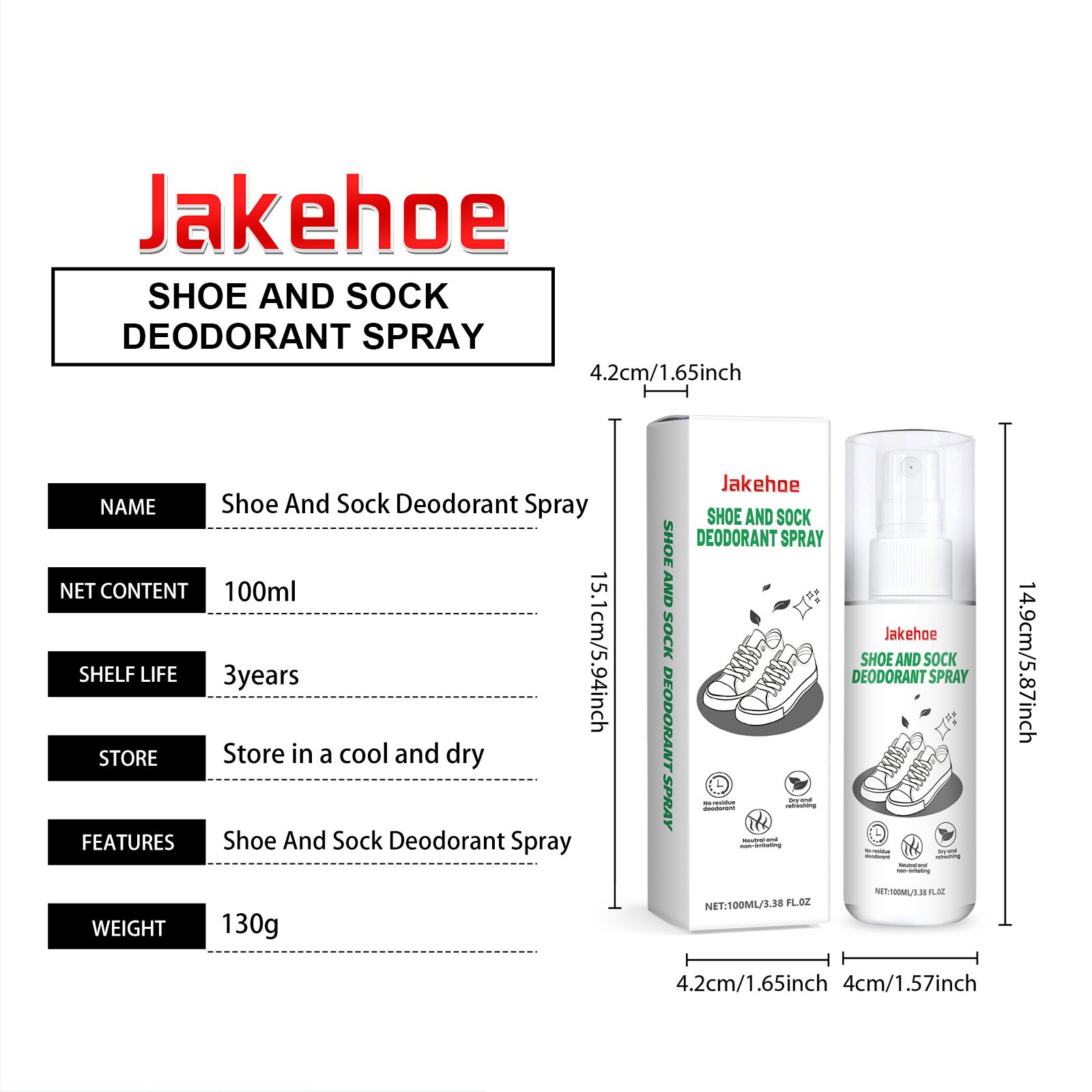 JAKEHOE Shoe and Sock Deodorizing Spray, 100 ml / 1 Bottle photo 5