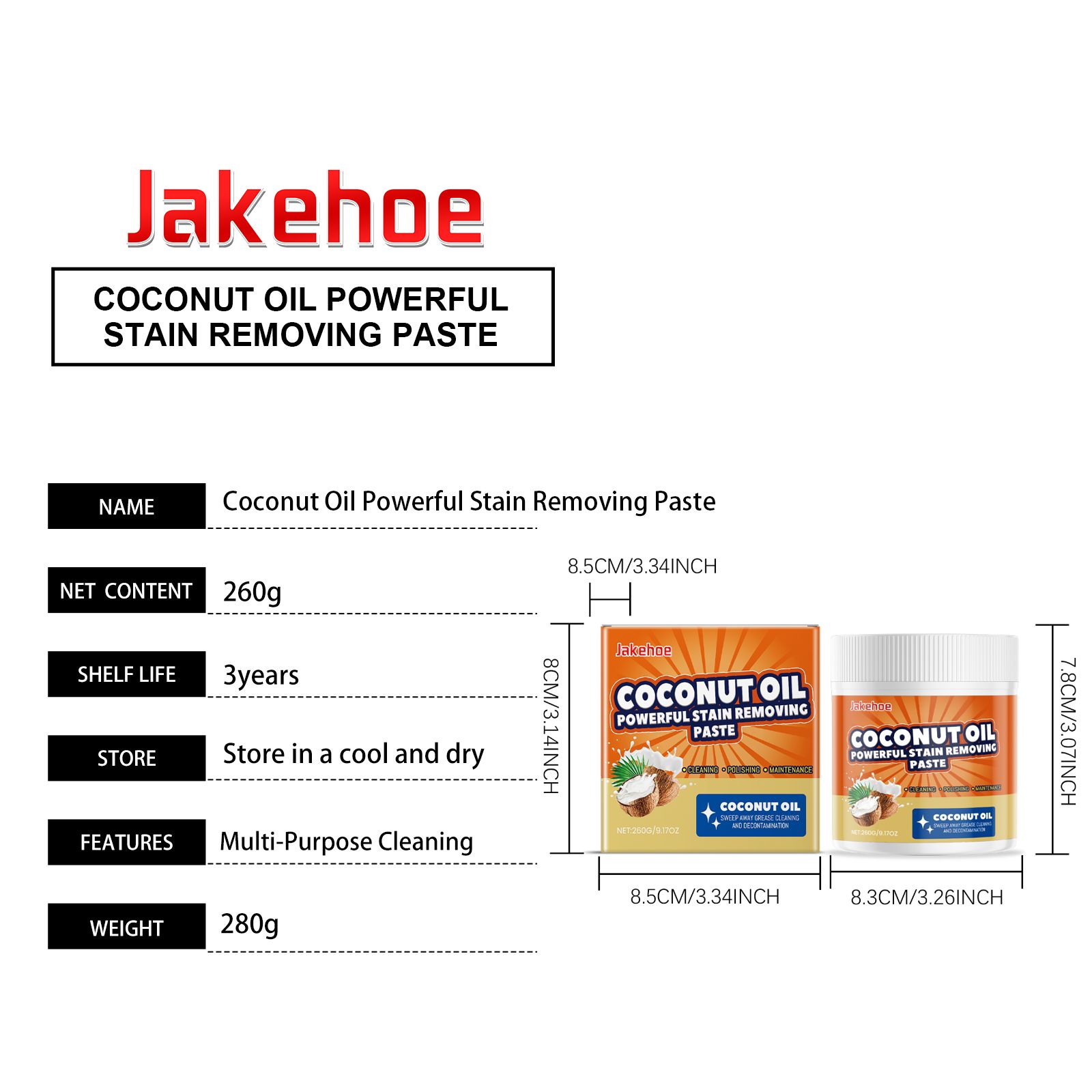 JAKEHOE Coconut Oil Cleaning Paste, 260 g / 1 Pack photo 6