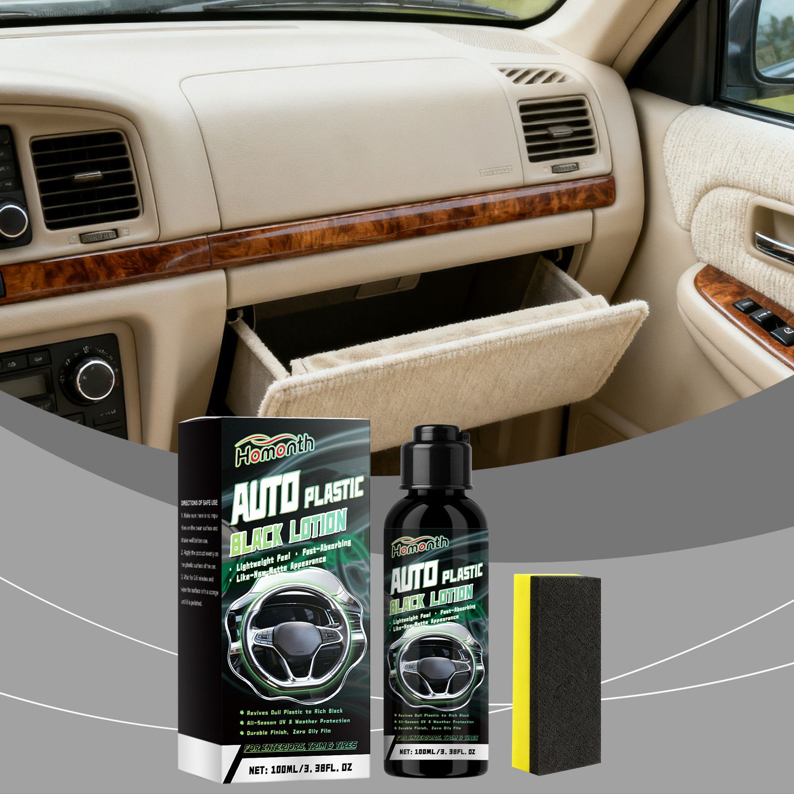 HOMONTH Automotive Plastic Trim Care Liquid, 100 ml with 1 Sponge photo 3
