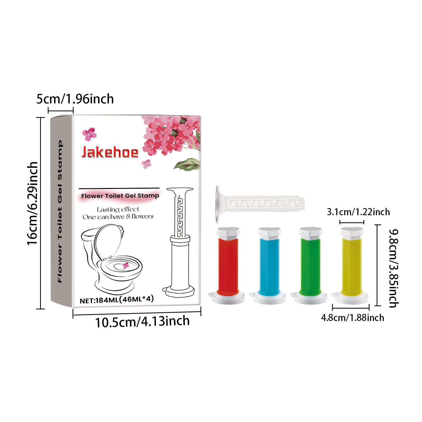 JAKEHOE Flower Toilet Gel Stamp Kit, 4 x 46 ml Gel Cartridges with 1 Pusher (184 ml Total) photo 6