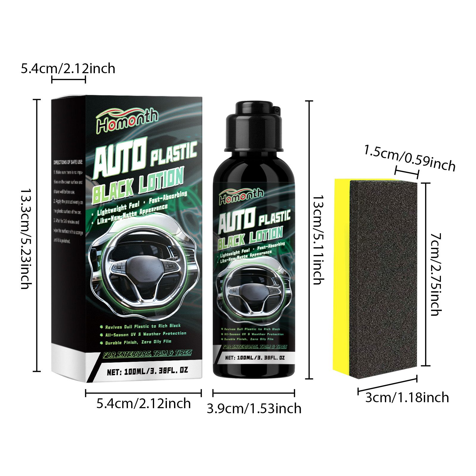 HOMONTH Automotive Plastic Trim Care Liquid, 100 ml with 1 Sponge photo 2