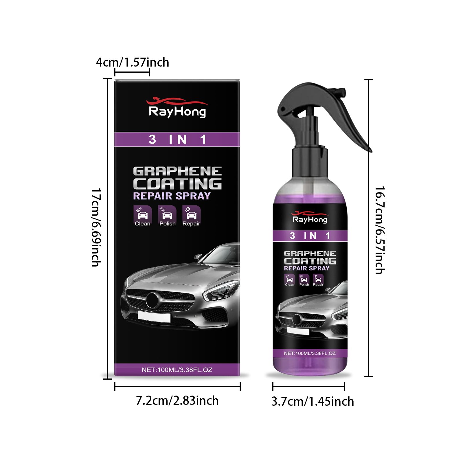 RAYHONG Automotive Paint Coating Care Spray, 100 ml / 1 Bottle photo 3