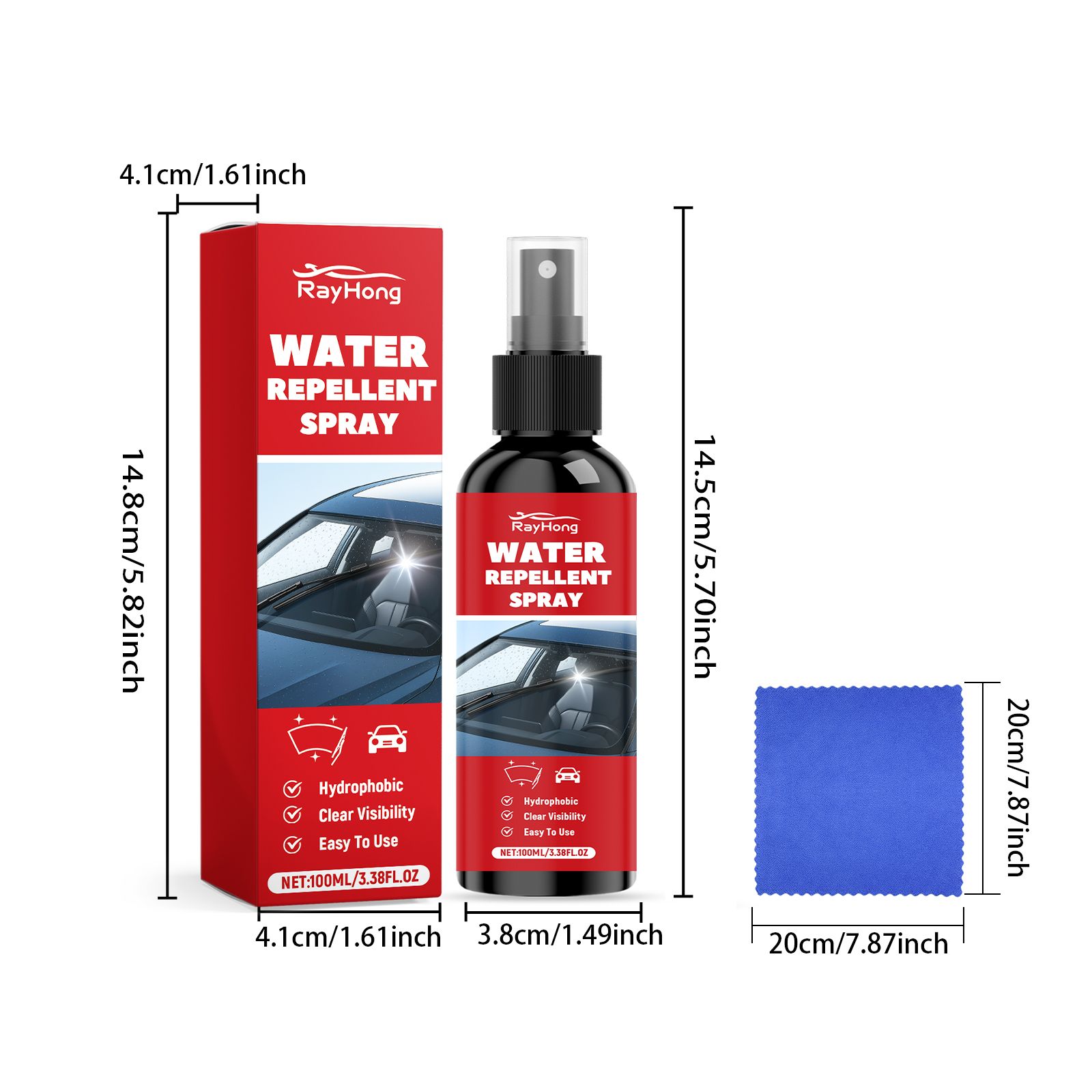 RAYHONG Automotive Windshield Hydrophobic Care Spray, 1 Kit photo 2