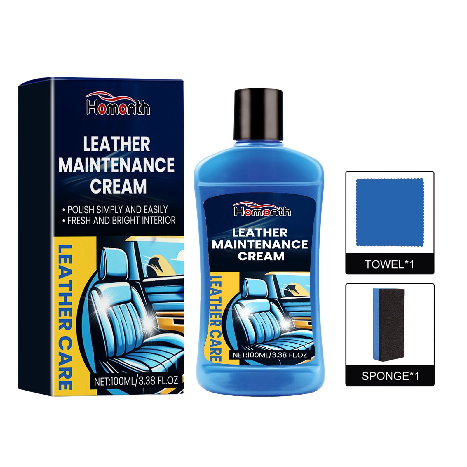 HOMONTH Automotive Interior Leather Care Paste Kit, 100 ml Kit photo 1