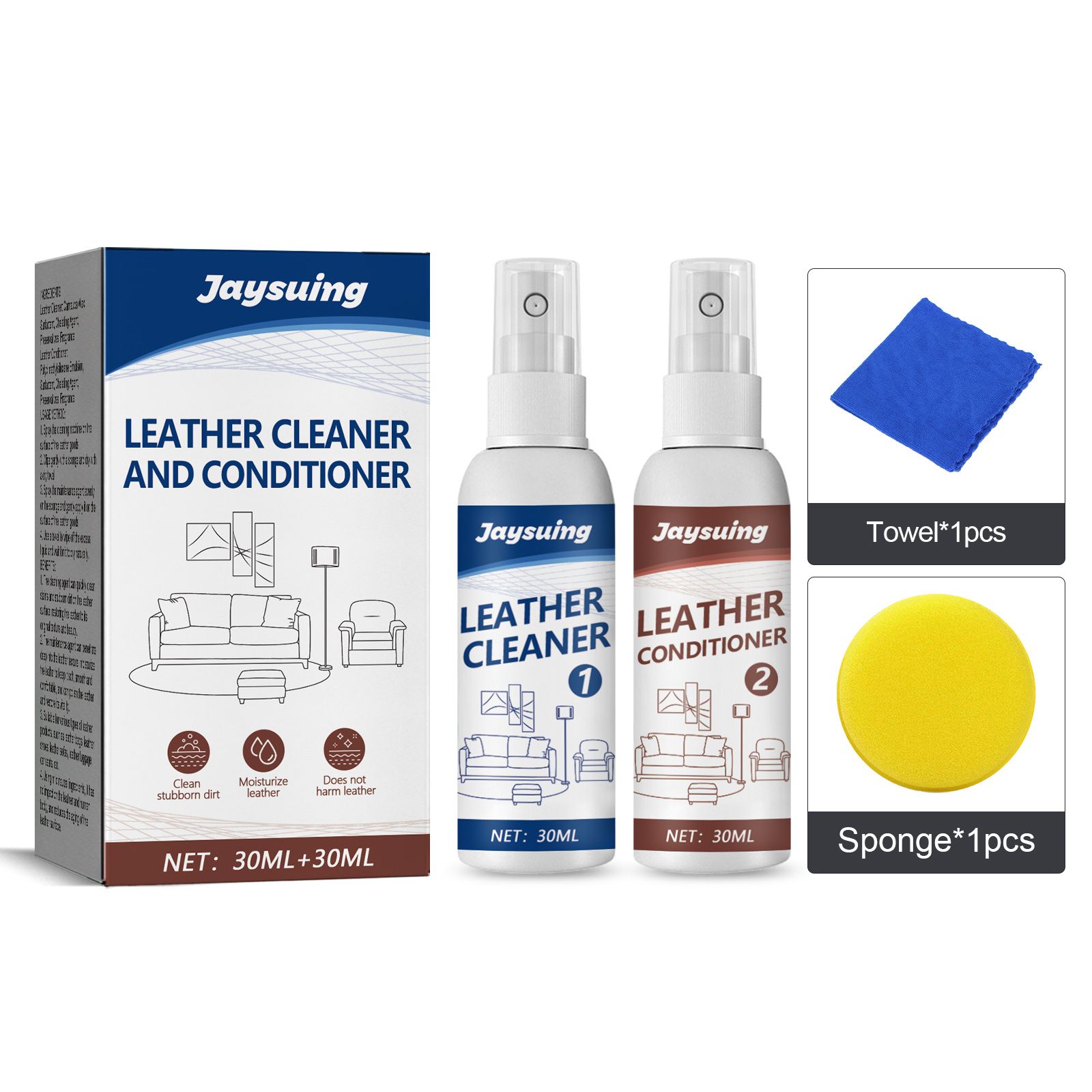JAYSUING Leather Cleaning and Care Kit, 2 x 30 ml Kit photo 1