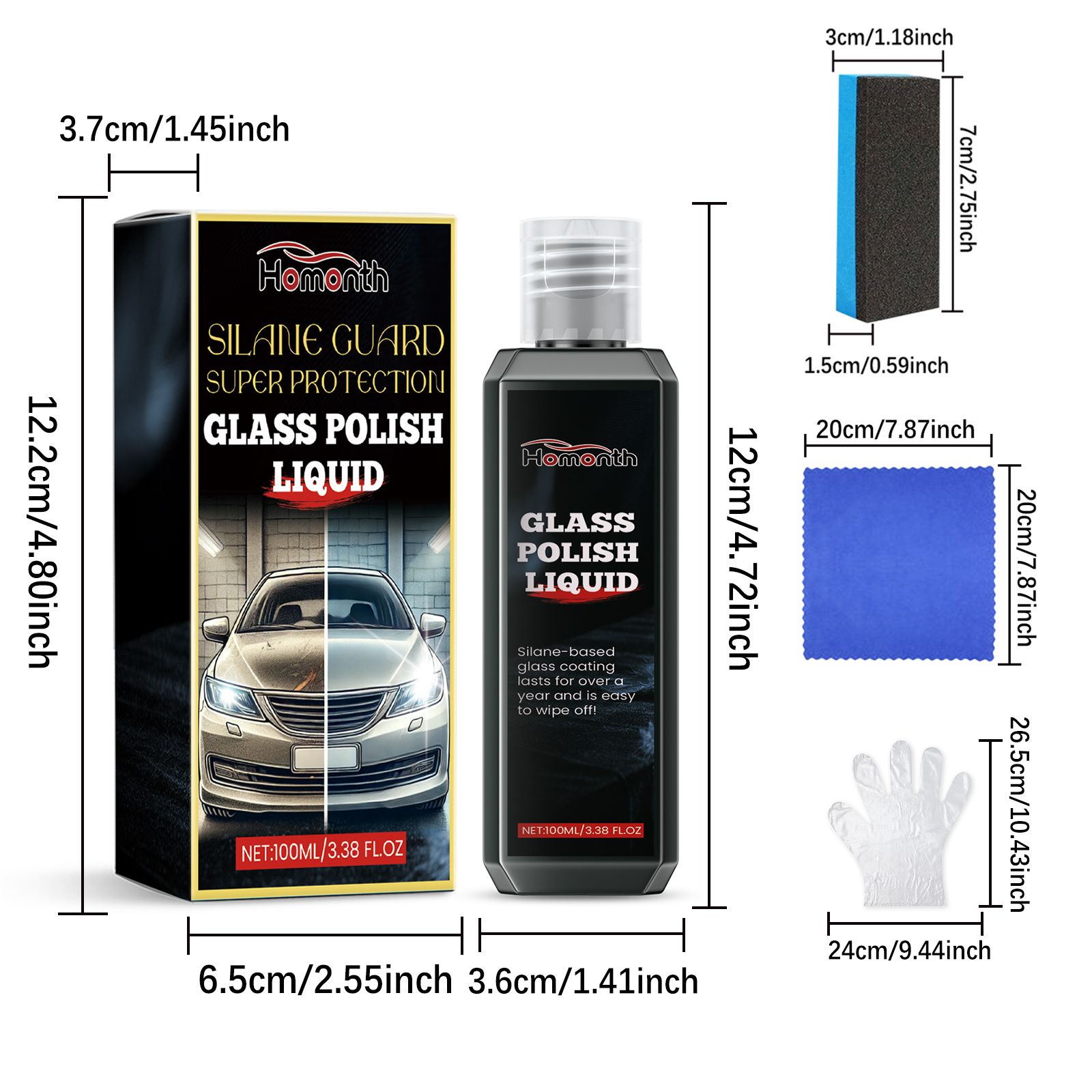 HOMONTH Automotive Glass Polish Liquid Kit, 100 ml Kit photo 2