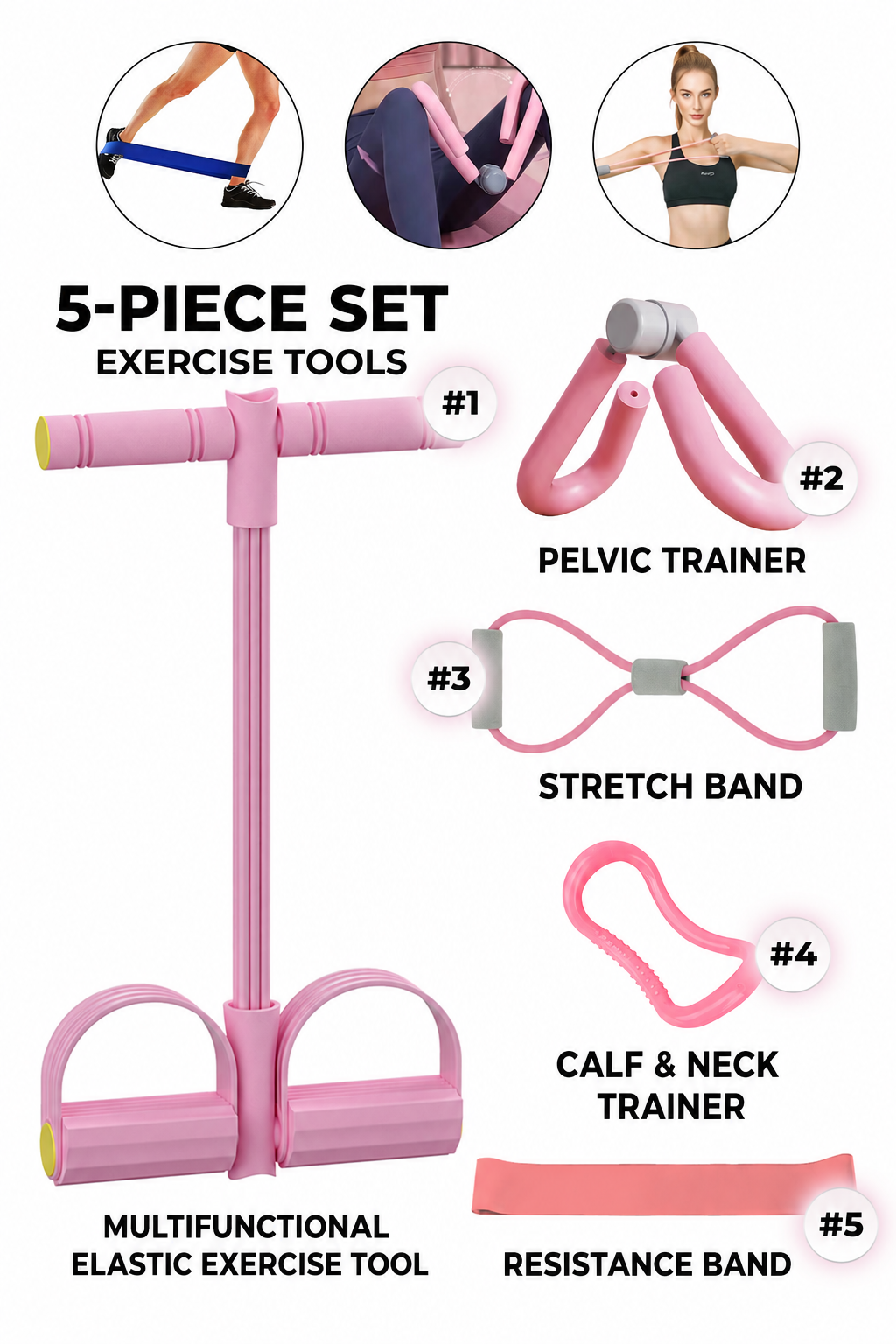 5 Piece Multifunctional Resistance Band Exercise Set Full Body Home Workout Tool photo 1