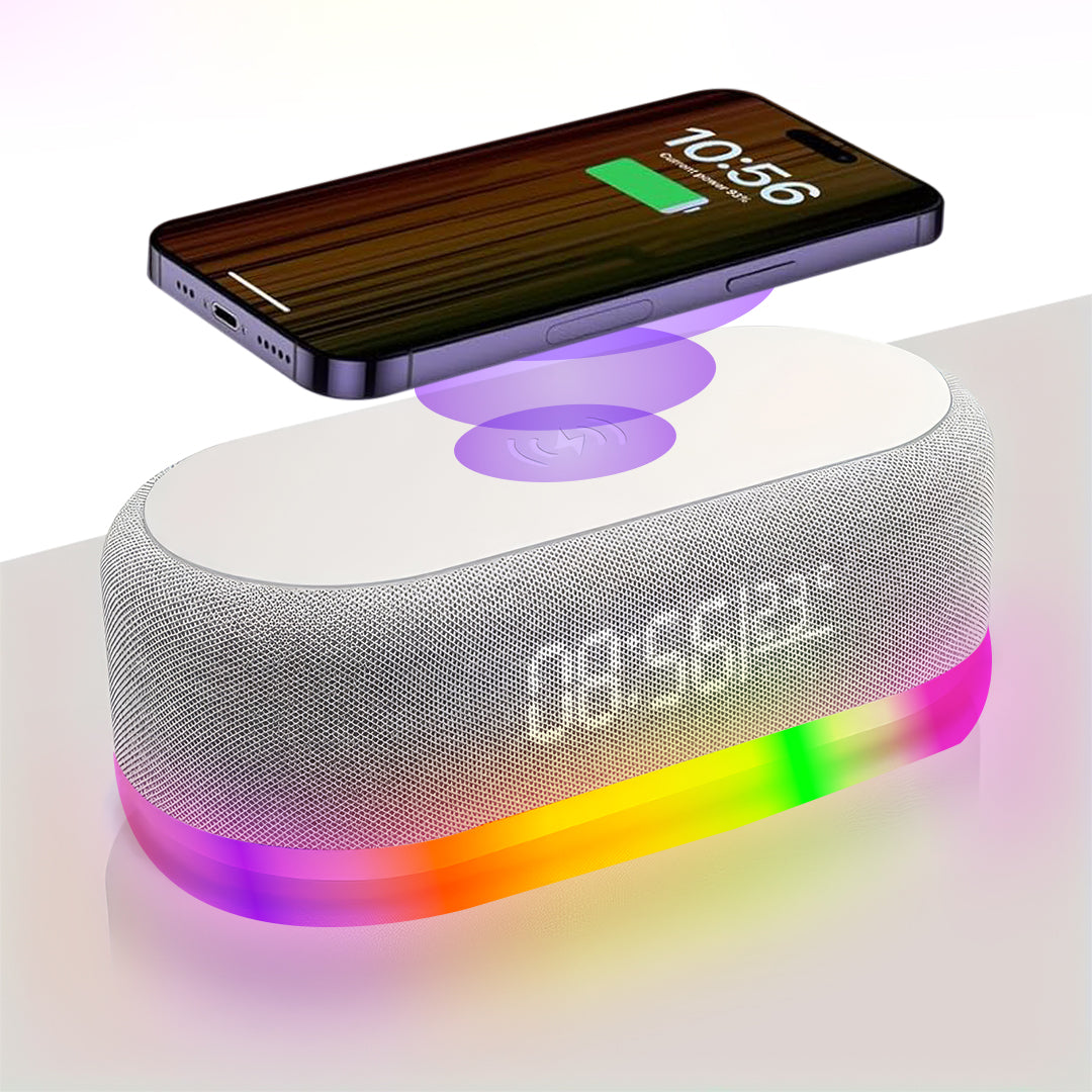 Bluetooth Speaker With 15W Wireless Charging - LED Clock, Alarm, RGB Night Light photo 1