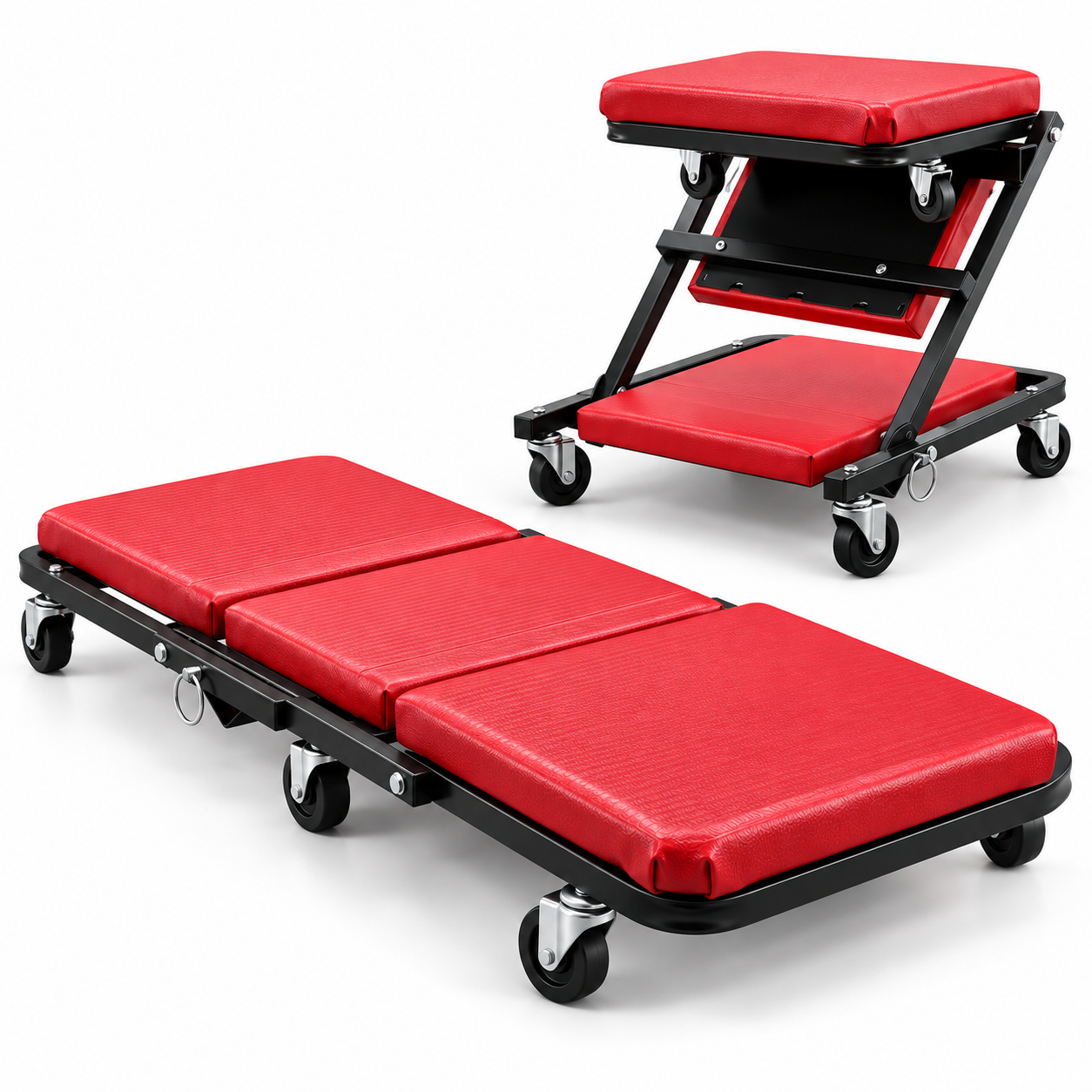 2 In 1 Mechanic Creeper Seat, Convertible Rolling Garage Creeper & Work Stool, Padded Car Repair Seat With Steel Frame And Swivel Castors photo 1