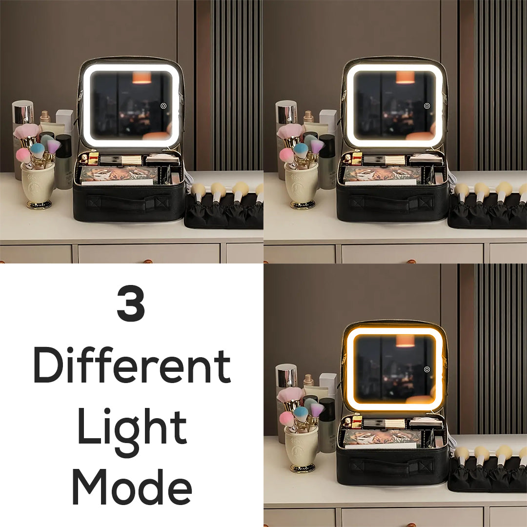 LED Makeup Organizer Case With Lighted Mirror And Adjustable Compartments photo 2