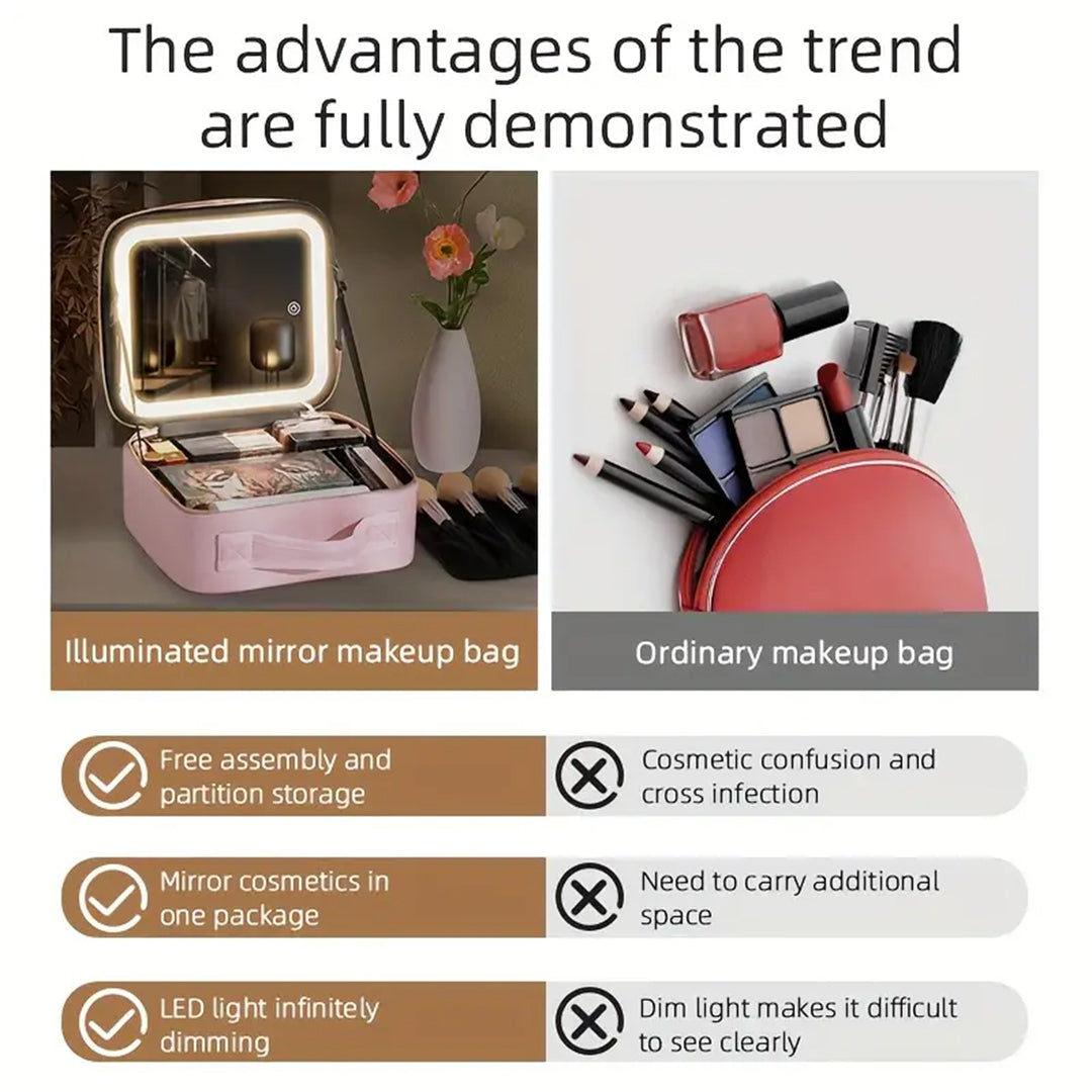 LED Makeup Organizer Case With Lighted Mirror And Adjustable Compartments photo 4
