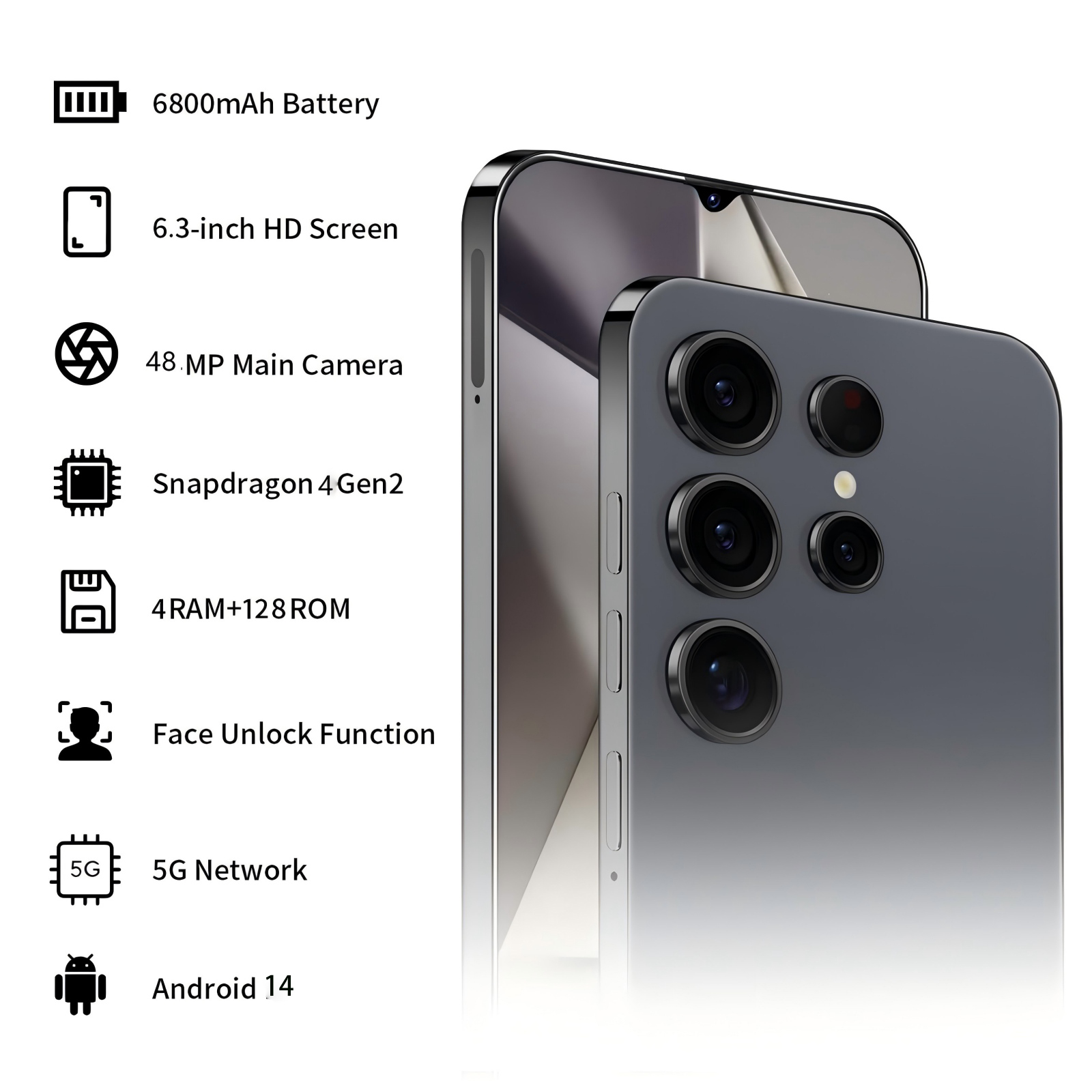 C25 Unlocked Phone, 128GB Smartphone  5G Android 14.0 Cell Phones 6.3HD 6800mAh Dual SIM Dual Standby photo 2