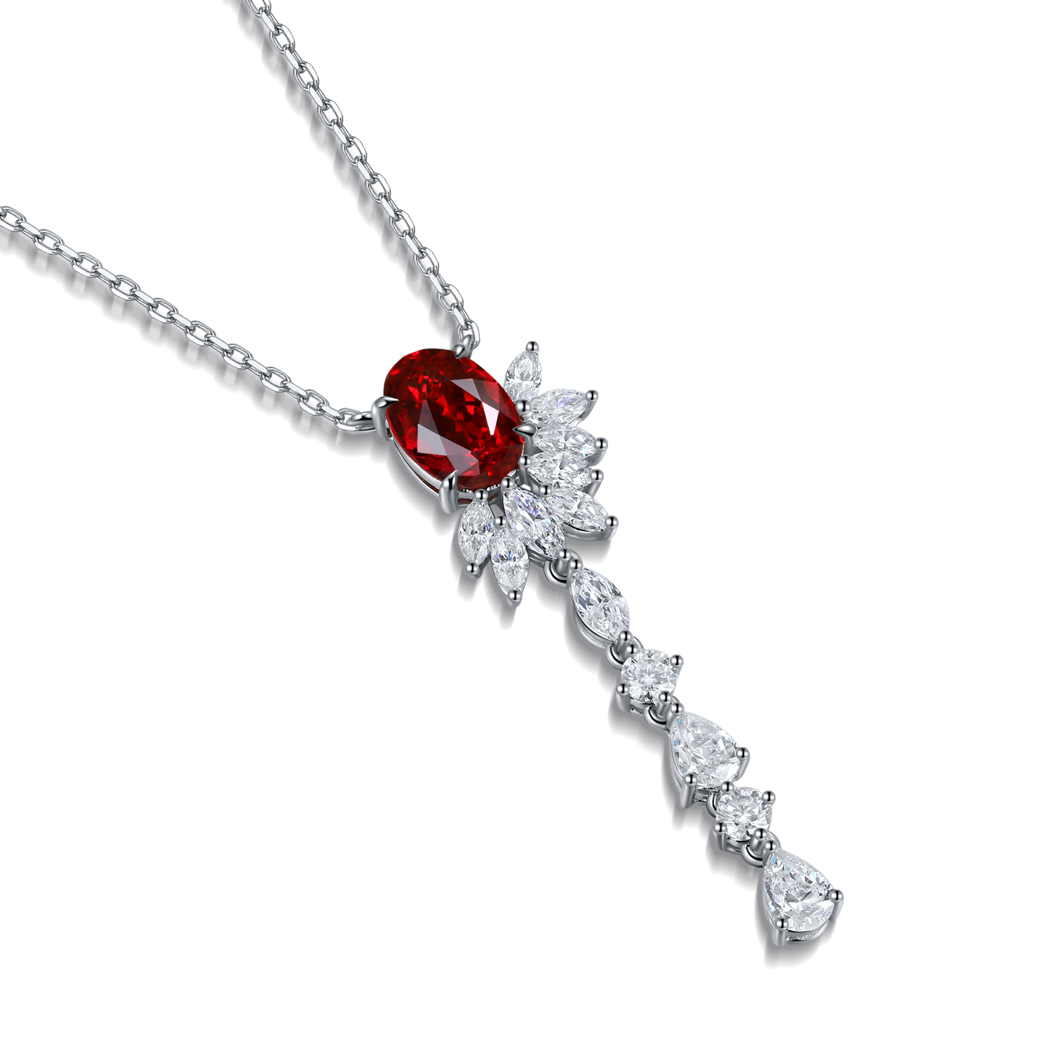 S925 Silver 4.3g Lab-Created Ruby Paraiba Lariat Necklace, 6.5x9mm, 40&5cm photo 4