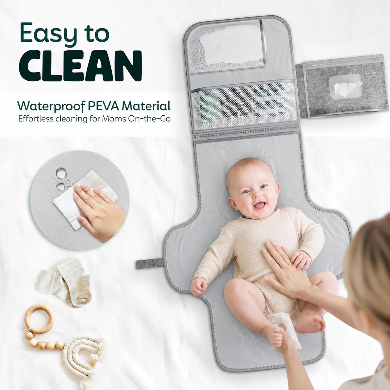 Portable Diaper Changing Pad, Detachable Waterproof Foldable Changing Mat With Wipes Pocket, Adjustable Strap & Soft Head Pillow, Travel Baby Change Mat For Stroller Car Seat Diaper Bag, Unisex Newbor photo 1