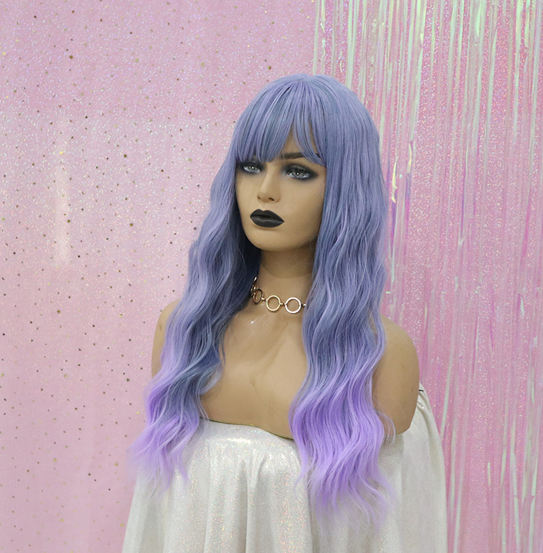 Qi Bangs Purple Silk Gradual Change Chemical Fiber Wig photo 1