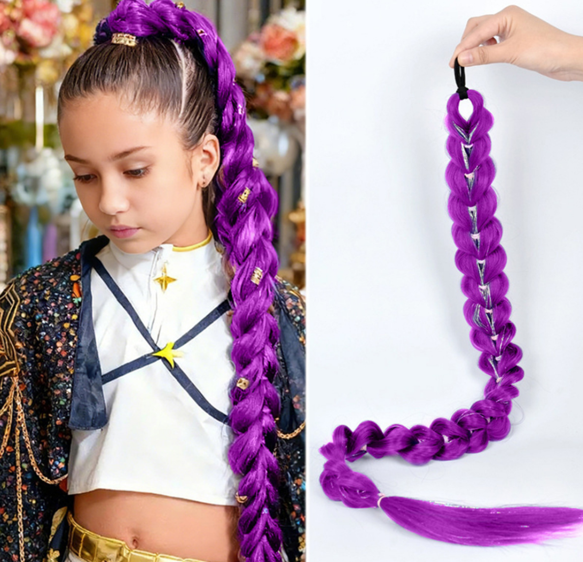Cross-border Foreign Trade European And American Wigs, Witch Hunt Team, Rumi Ponytail, Colorful Elastic Rope Braided Ponytail Wig photo 1