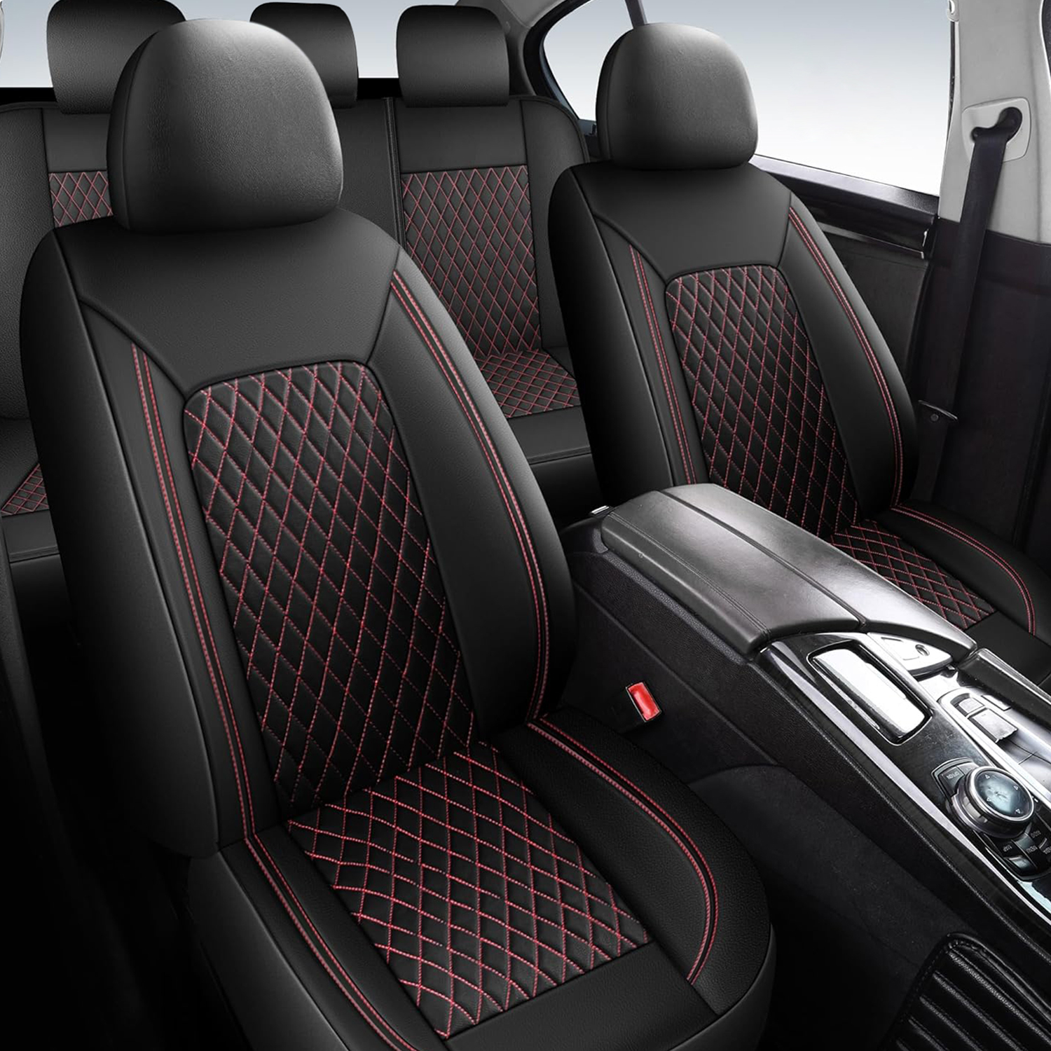 5-Seat Car Seat Cover, Single-Stitch Diamond Pattern, Quilted And Embroidered, Synthetic Leather, PVC Leather, Exported To Europe And America photo 8