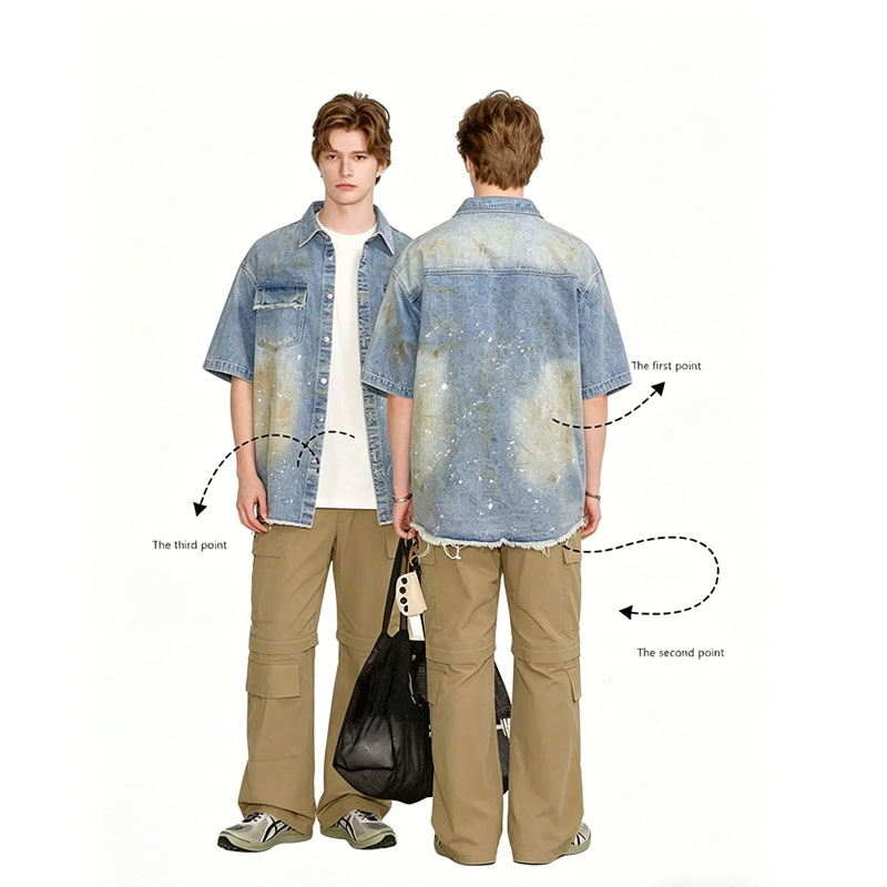 Oversized Denim Shirt Men Vintage Distressed Short Sleeve Streetwear Jean Top Ready To Ship From US photo 6
