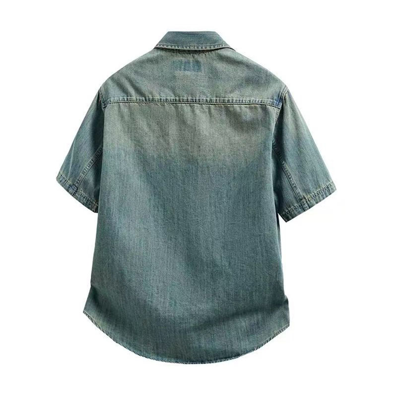 US Local Stock Men's Short Sleeve Denim Shirt Light Wash Relaxed Fit Casual Jean Overshirt photo 8