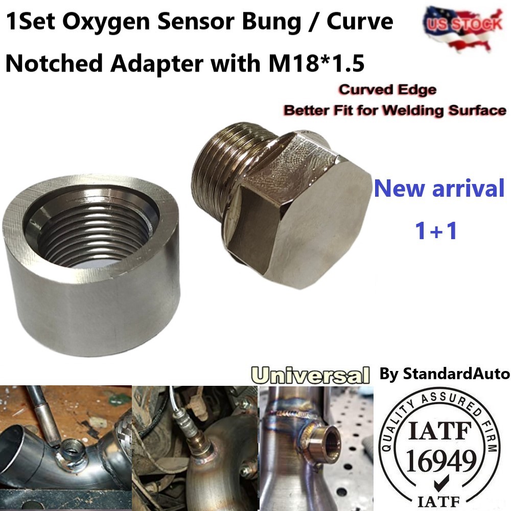 2 Sets Catalytic Converter Notched Style O2 Oxygen Sensor Bung And Plug M18X1.5 photo 1