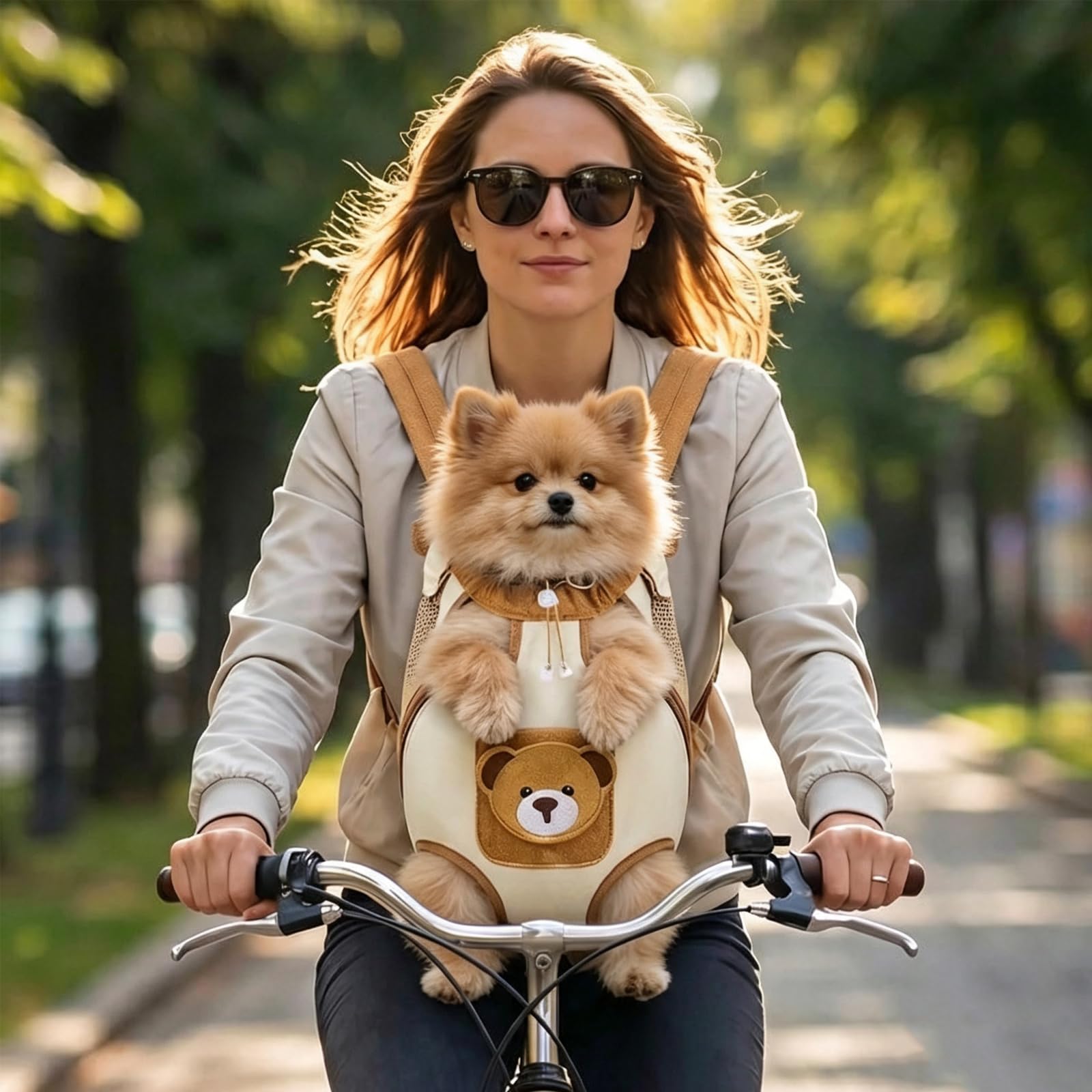 Cute Bear Pet Front Carrier Backpack, Hands Free Chest Carry Bag For Small Dogs Cats, Breathable Legs Out Design Adjustable Secure Buckles For Daily Walking Travel photo 6