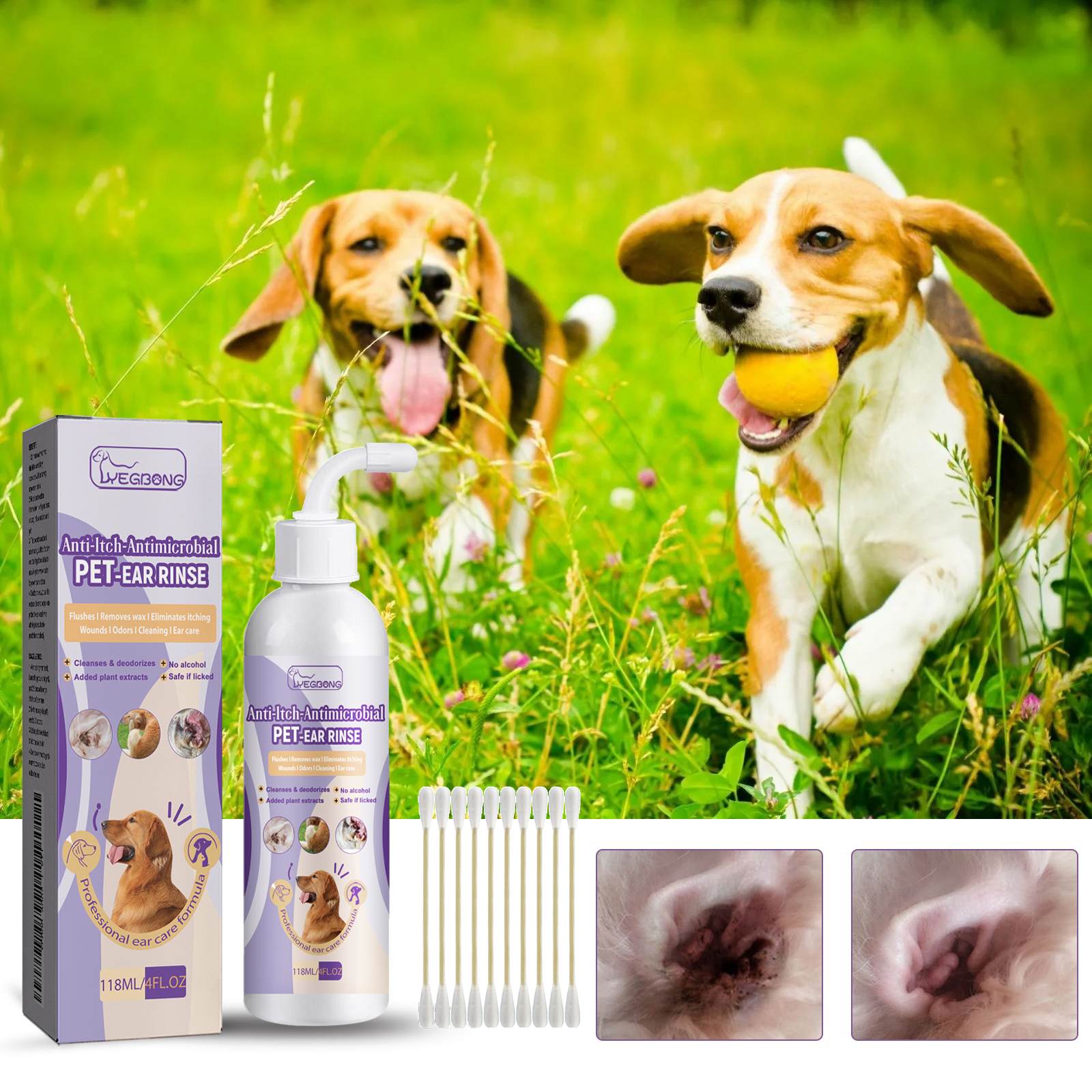 Pet Ear Cleanser 118ml 1box-10pcs 1bag Cotton Stick photo 4