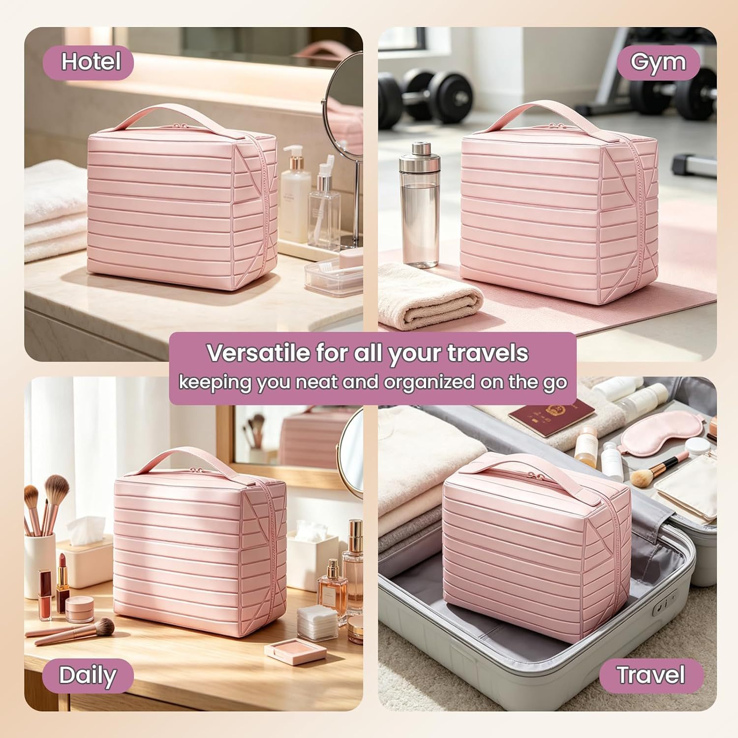 Foldable Standing Makeup Bag With Large Capacity And Multiple Compartments, Portable Toiletry Bag, Travel Skincare Products, Cosmetics Storage Bag photo 4