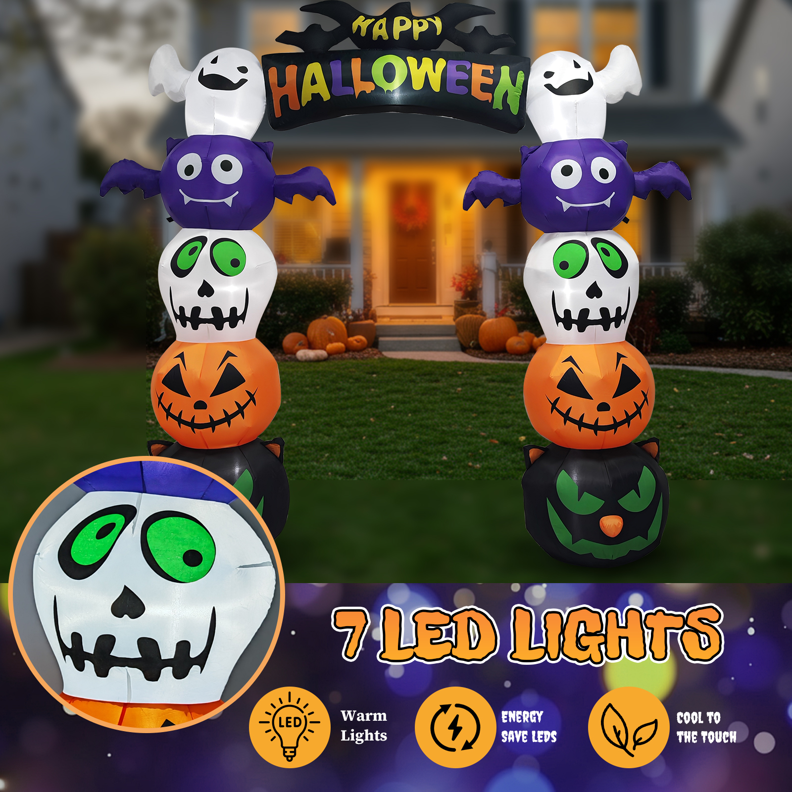 Replace 5233203 8.2 FT Cute Halloween Inflatables Pumpkin Archway Outdoor Decoration,Giant Blow Up Yard Arch Decorations With Built-in LED Lights For Holiday Party Front Yard Lawn Garden Decor photo 3