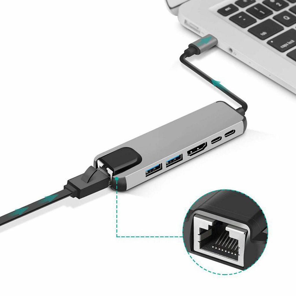 Type C To HDMI USB3.0 PD 6 In 1 HUB Hub Rj45 Network Card Adapter photo 4