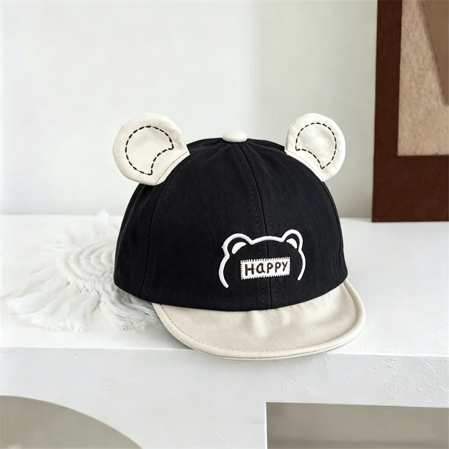 Baby-style Multi-color Three-dimensional Bear Ears Happy Embroidered Soft Brimmed Sun Protection Comfortable And Cute Style Baseball Cap Suitable For Daily Use photo 4