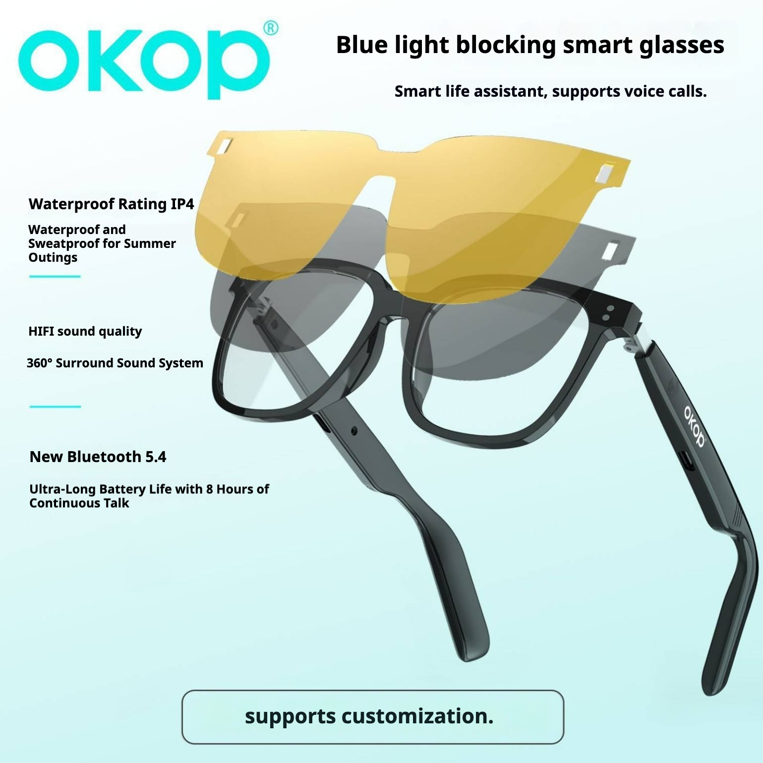 KP-Y102 Smart Glasses Day Night Use Air Conduction Waterproof Sweatproof 3-in-1 Functionality Voice Assistant Touch Control In Stock photo 4