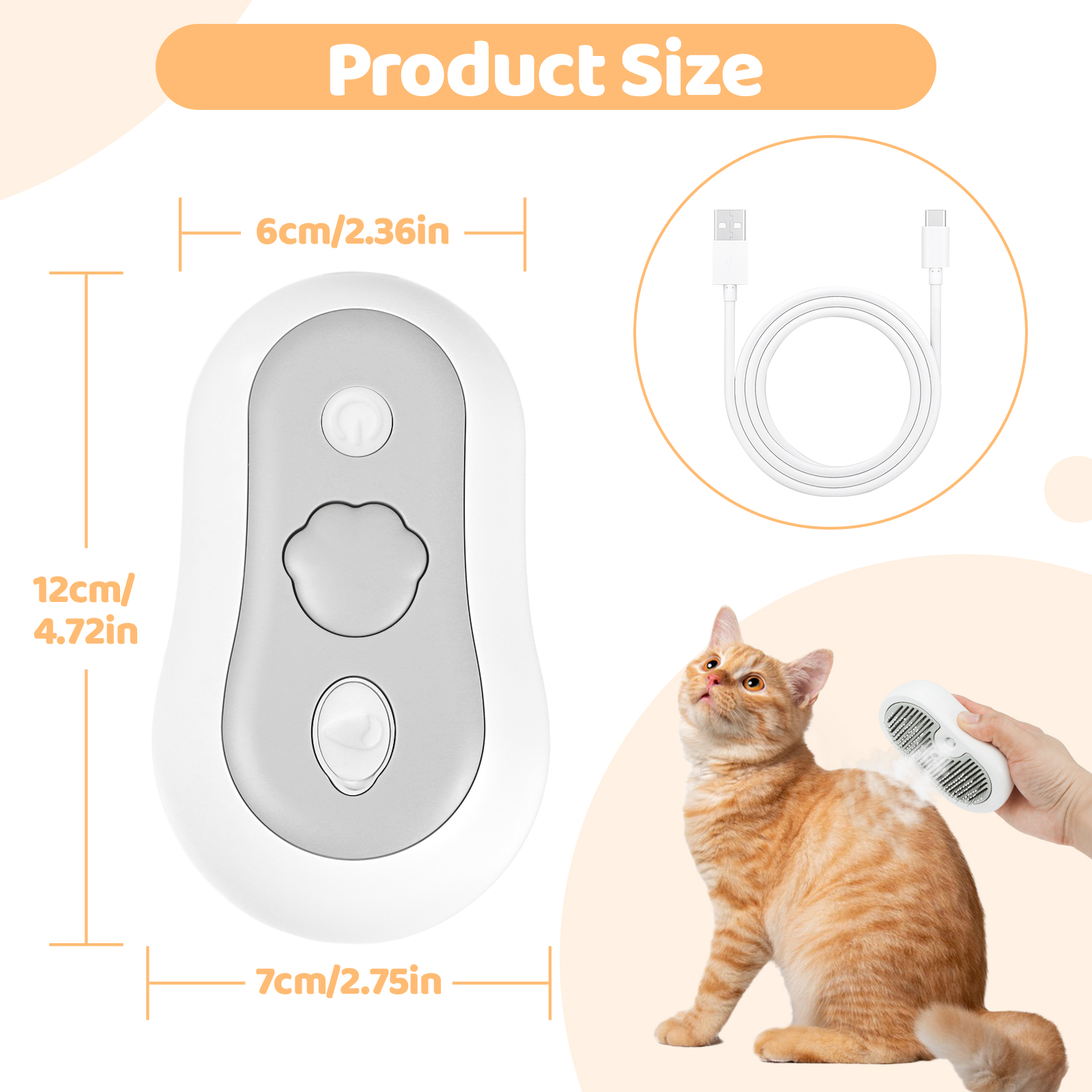 Cat Steam Brush For Grooming - Cat Brush For Short & Long Haired, Self Cleaning Pet Shedding Grooming, Pet Steamy Comb For Removing Loose Fur And Dirt photo 3