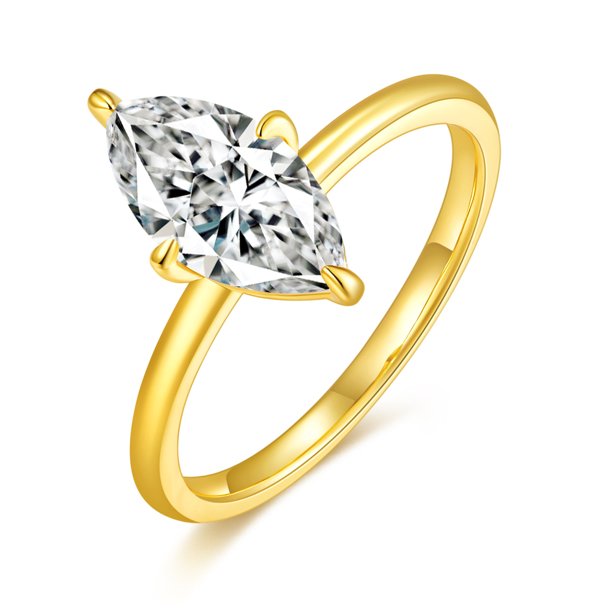 S925 Silver 2.0g Gold Plated 2.0ct Marquise Moissanite Ring, 2x6mm D VVS1, GRA Certified US 5-9 photo 1