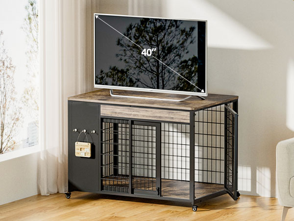 38in  Dog Crate Furniture - Dog Crate With DIY Frame, Sliding Door Indoor Kennel, Wooden Dog Cage End Table, For Medium-Large Breed, Size L photo 3
