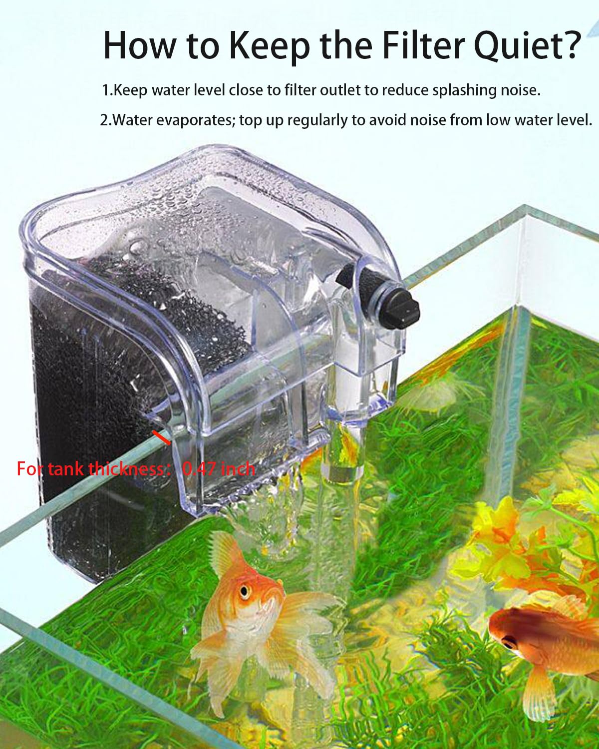 Small Fish Tank Filter, Hang On Filter For 1-5 Gal Nano Aquarium, Ultra Quiet Power Filter With Aeration & Oil Skimmer, Adjustable Flow For Betta Shrimp Tank photo 4