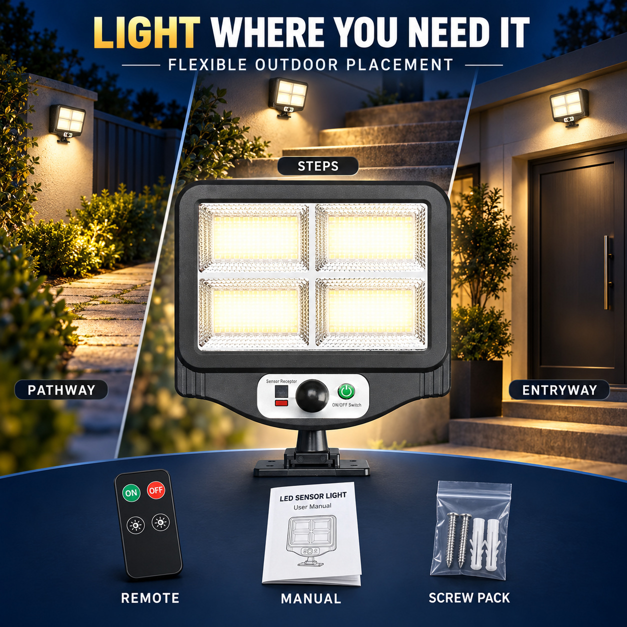 Solar Powered Rechargeable Motion Sensor LED Work Light 1500mAh For Auto W780 4 Street Remote photo 4