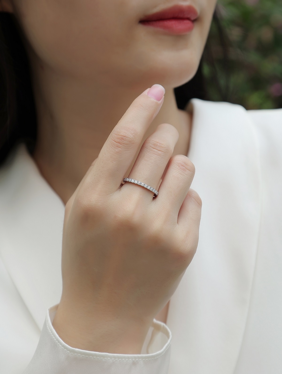 S925 Silver 3.0g Platinum Plated Moissanite Eternity Ring, 2.3mm 30pcs D VVS1 Full Band, GRA Certified US 5-9 photo 3