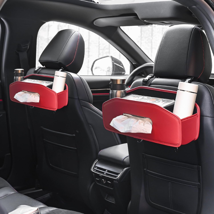 Car Seat Back Organizer With 2 Drink Cup Holder,Car Tissue Holder And Storage Box Hook, 3 In 1 Multifunctional Storage For Food Drink Phone, Travel Accessories photo 4