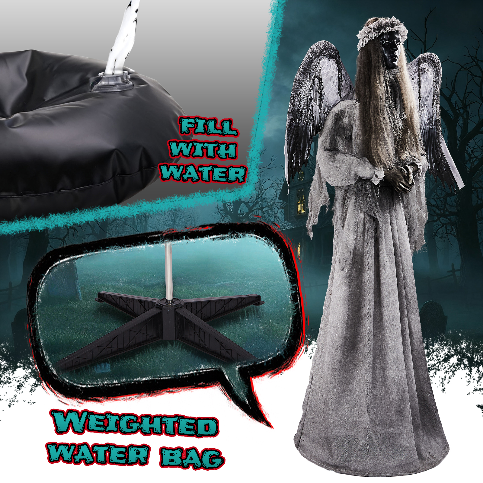 5.7-foot Halloween Weeping Angel Decoration With Red Light Eyes, Sound Activated Trembling, Rotation And Head Up Actions, Weeping And Scream Sound Effects, Excluding Battery Powered photo 3