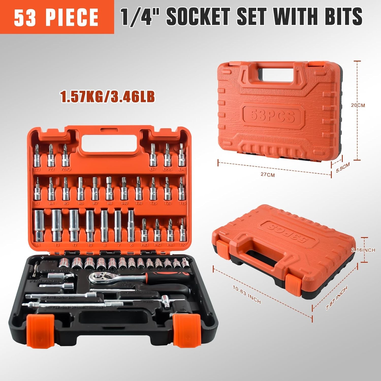 53 Pcs 1 4 Drive Socket Set&Tool Sets Ratchet Wrench Set With Bit Socket Set UK photo 1